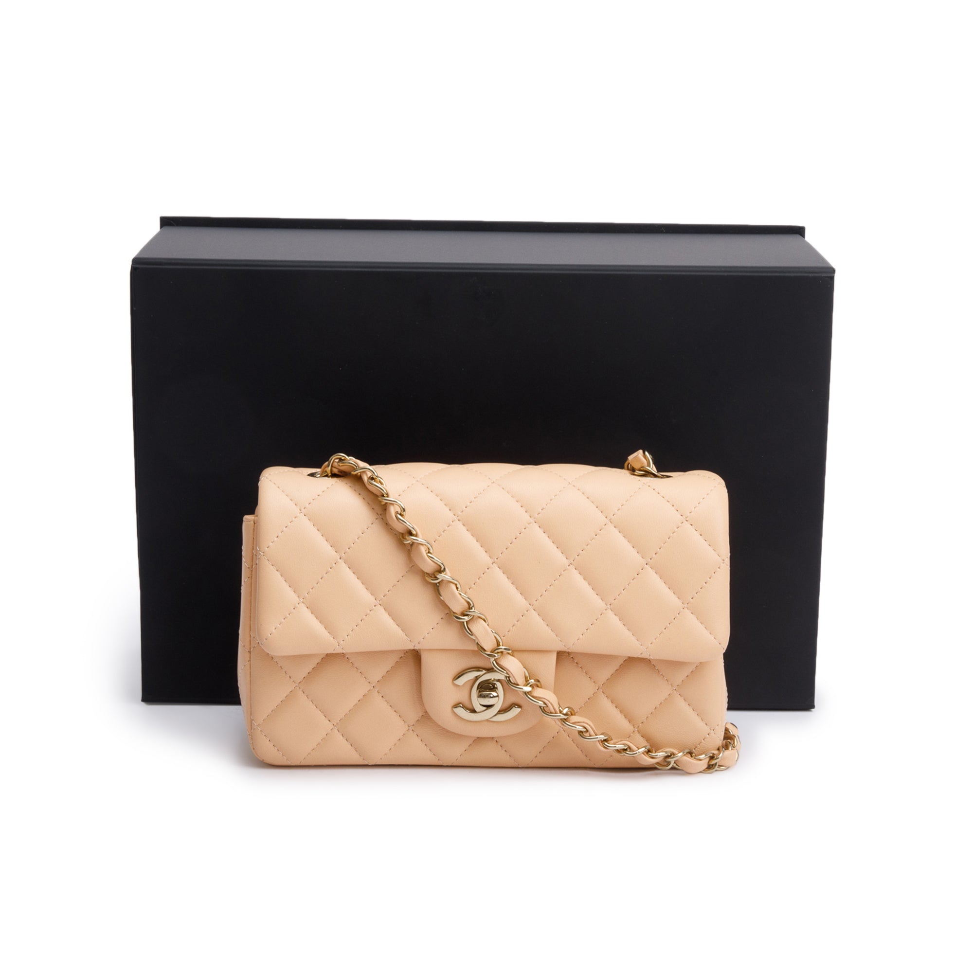 Chanel 2025 Beige Quilted Lambskin Leather Classic Mini Rectangular Flap Bag w/ Box & Receipt