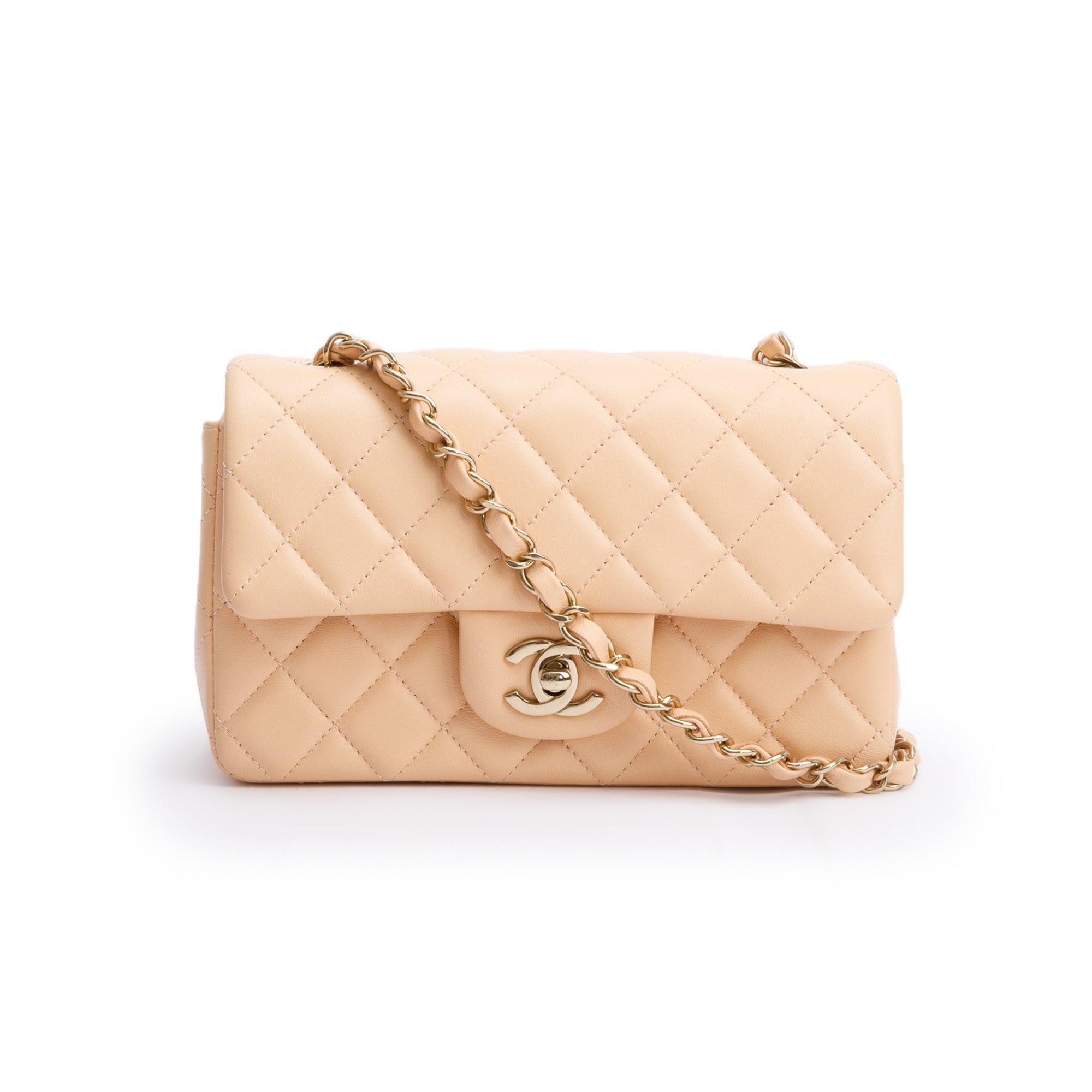 Chanel 2025 Beige Quilted Lambskin Leather Classic Mini Rectangular Flap Bag w/ Box & Receipt