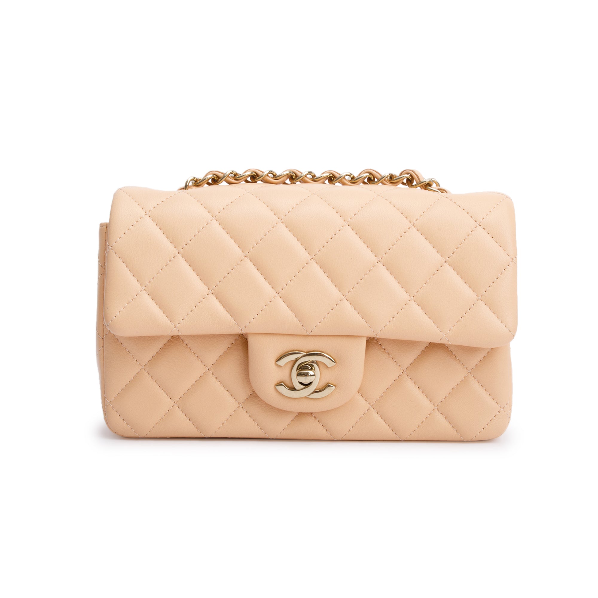 Chanel 2025 Beige Quilted Lambskin Leather Classic Mini Rectangular Flap Bag w/ Box & Receipt