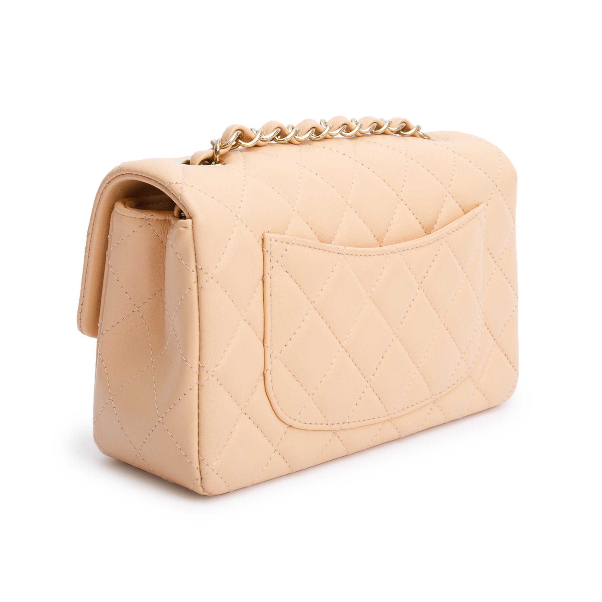 Chanel 2025 Beige Quilted Lambskin Leather Classic Mini Rectangular Flap Bag w/ Box & Receipt