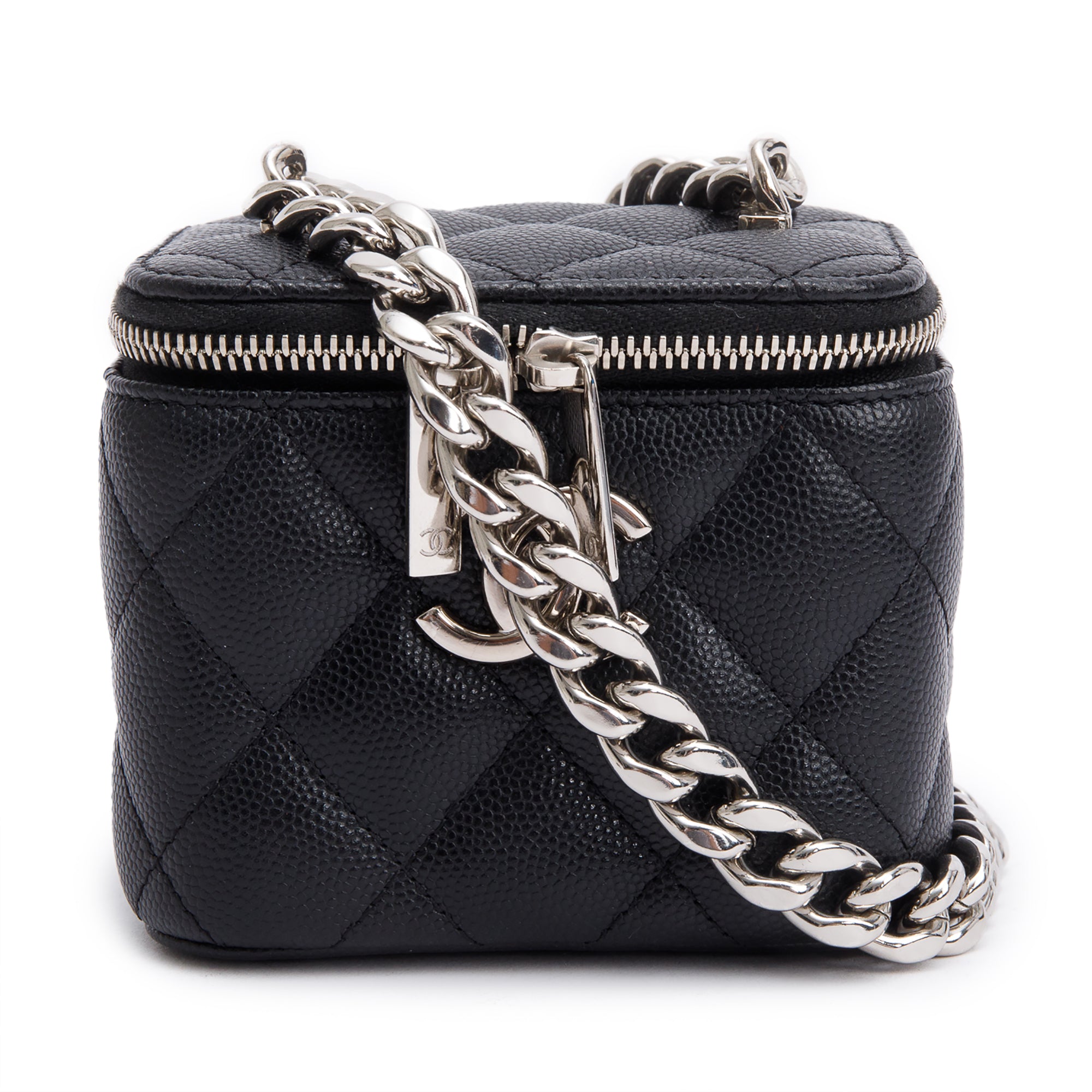 Chanel 2021 Black Caviar Leather Micro Coco Vanity Case w/ Box