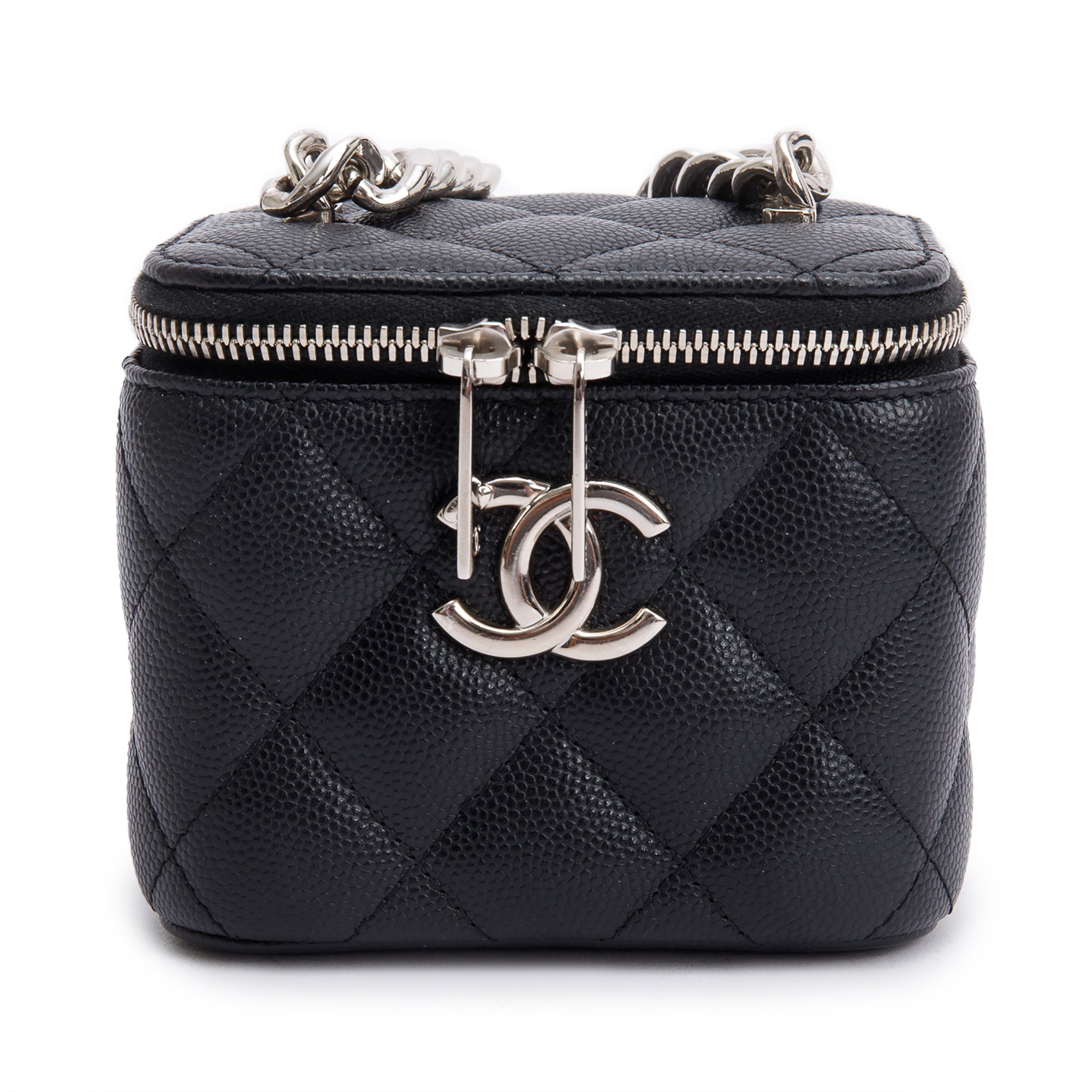 Chanel 2021 Black Caviar Leather Micro Coco Vanity Case w/ Box