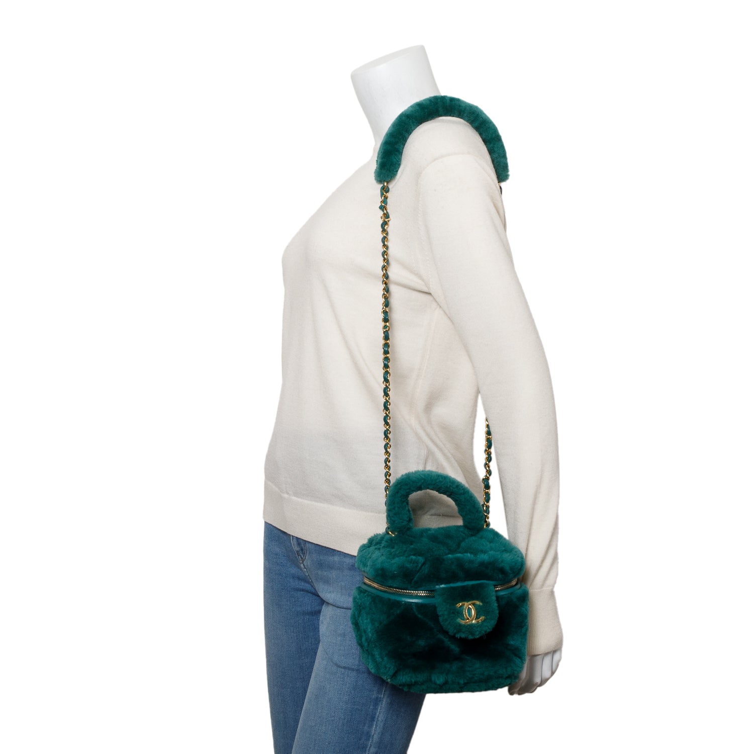Chanel Green 2022 Shearling Small Top Handle Vanity Case