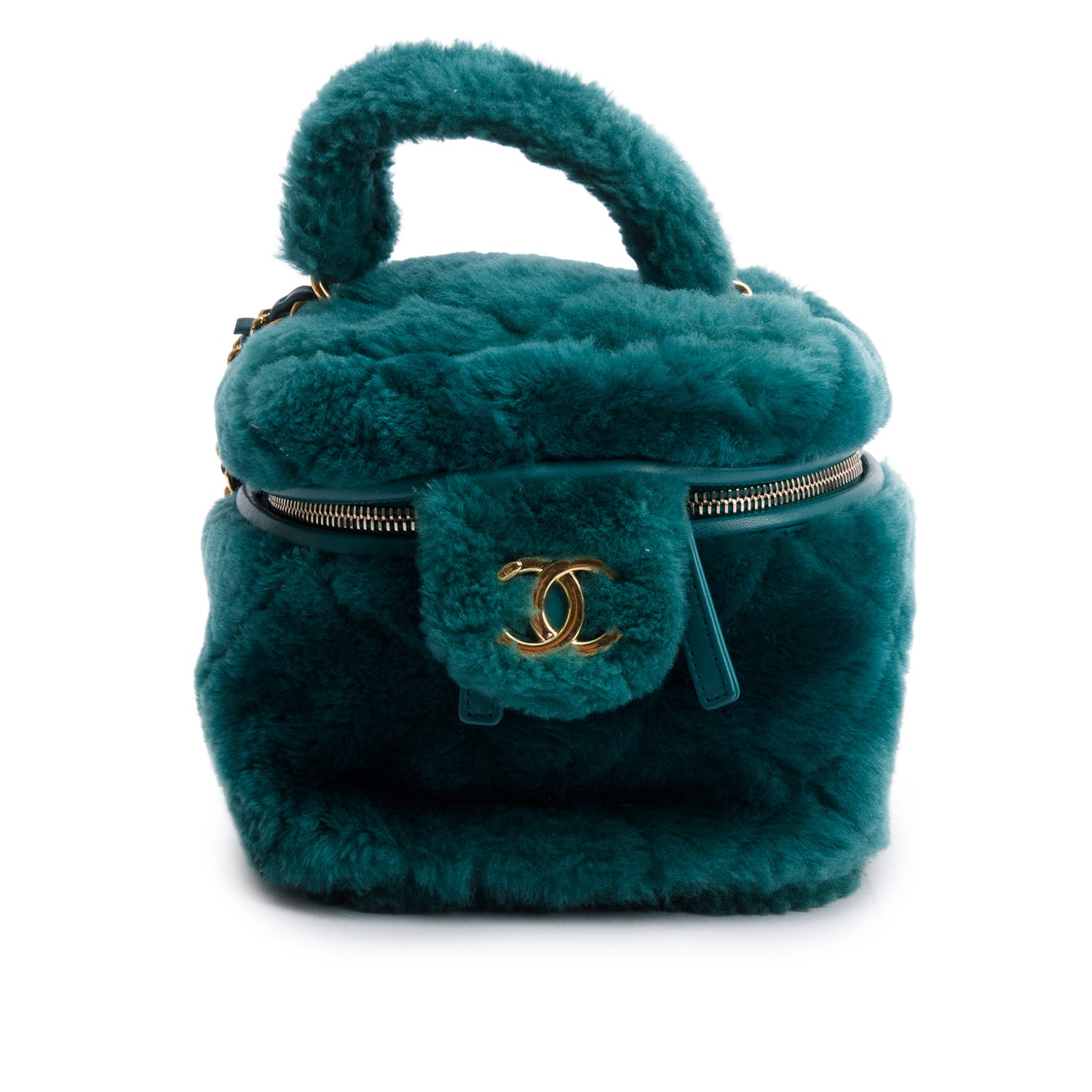 Chanel Green 2022 Shearling Small Top Handle Vanity Case