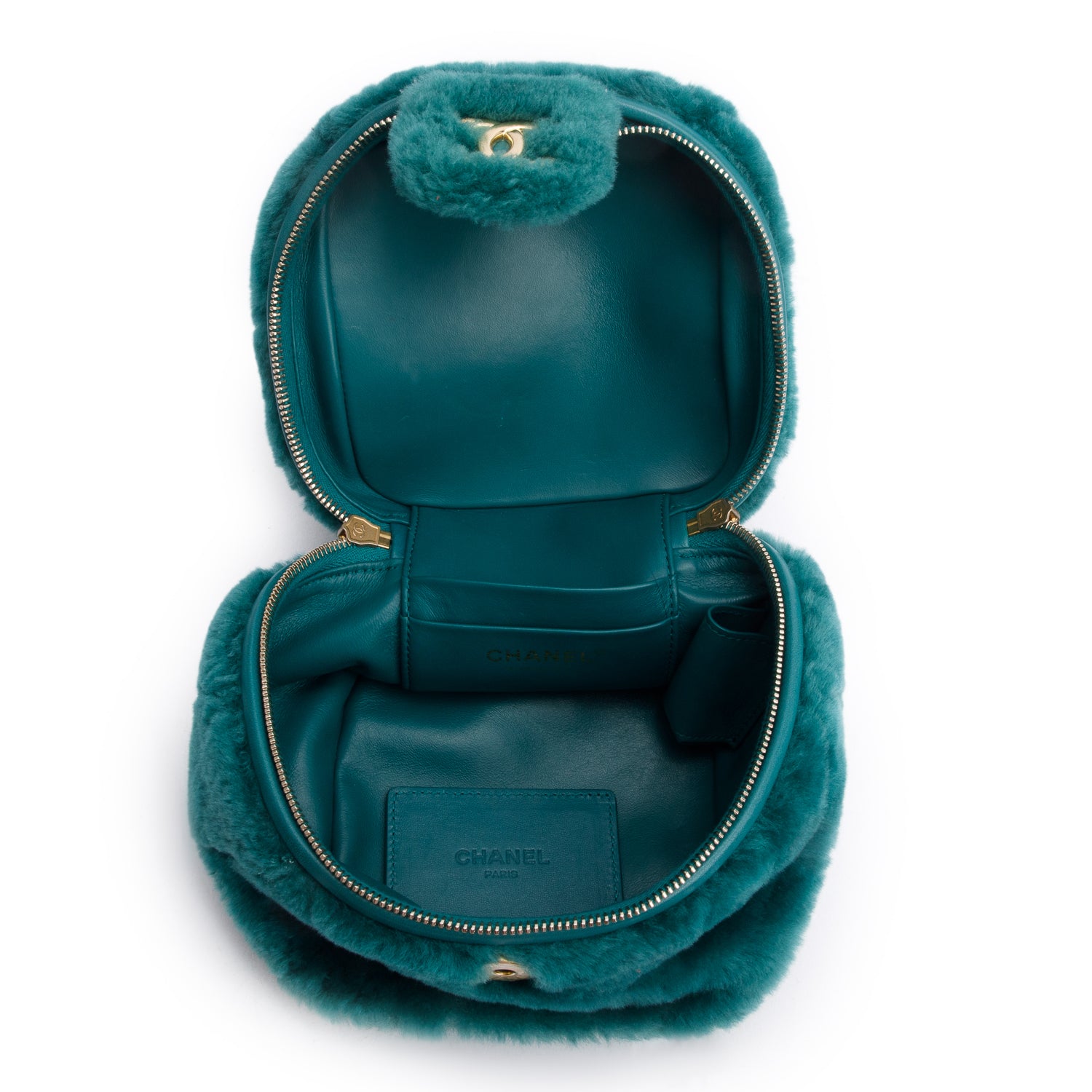Chanel Green 2022 Shearling Small Top Handle Vanity Case