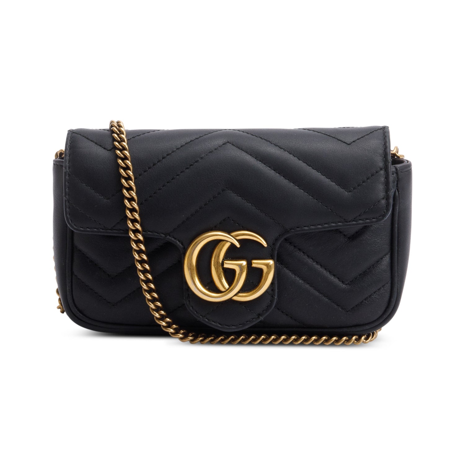 Gucci Black GG Marmont Matelasse Leather Super Mini Bag w/ Box