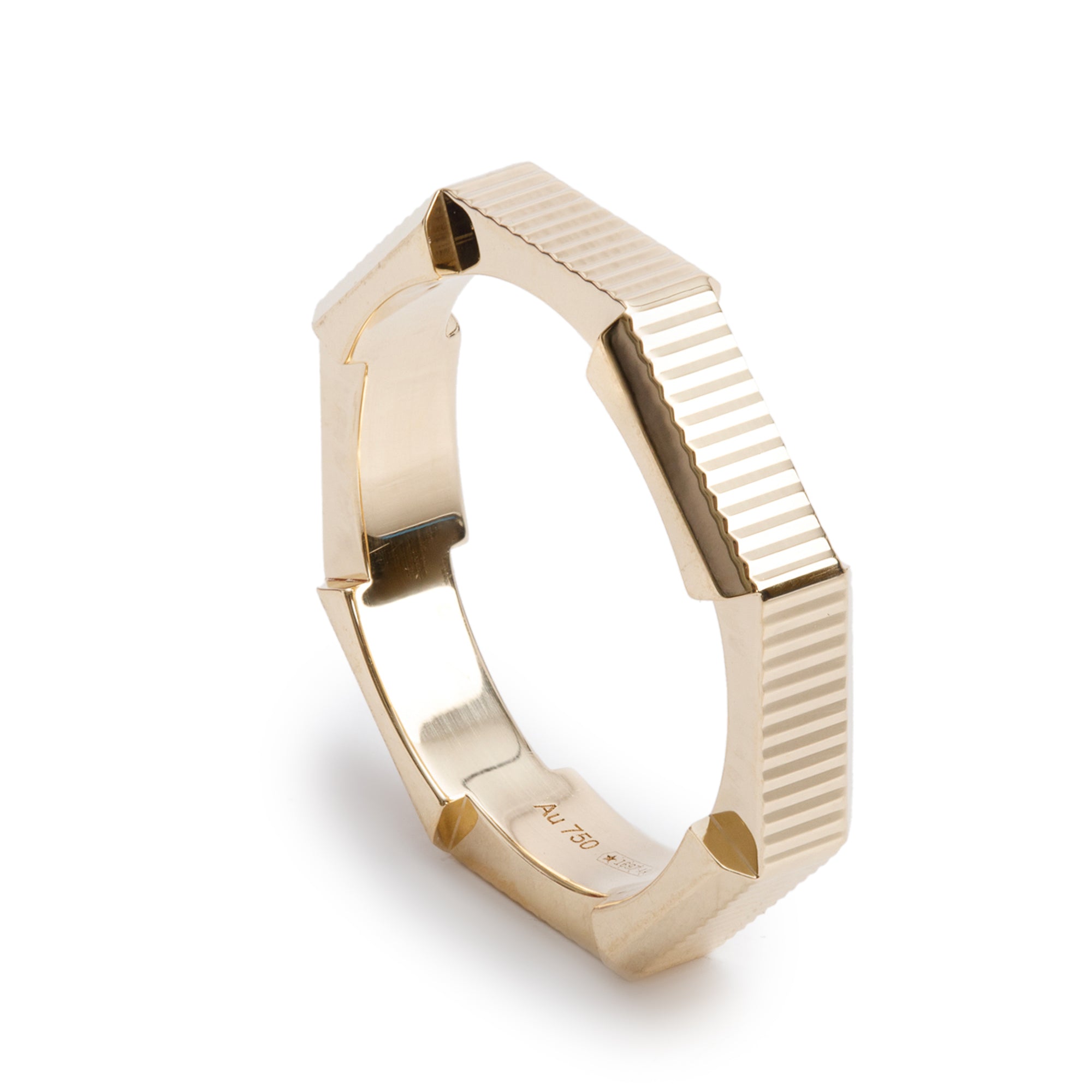 Gucci 18k Yellow Gold Link to Love Striped Ring, Size 9 4.75