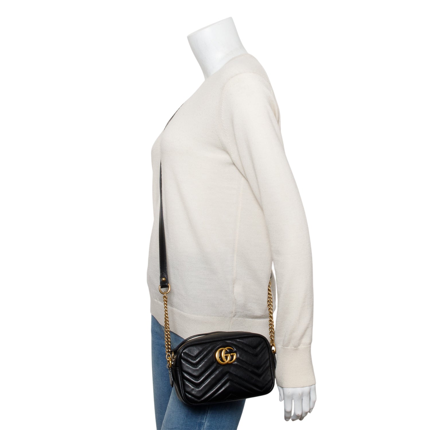 Gucci Black GG Marmont Matelasse Mini Camera Bag