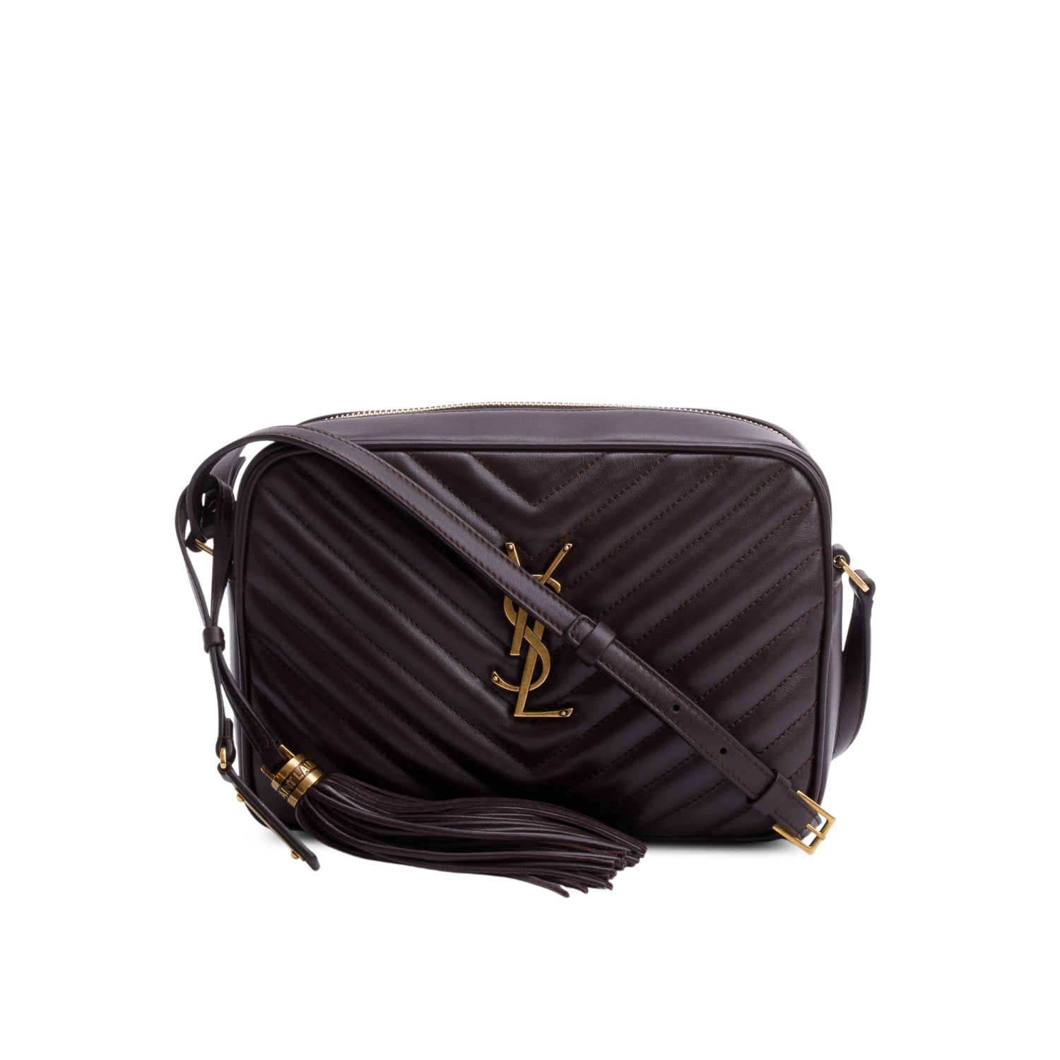 Saint Laurent Brown Quilted Leather Lou Camera Bag w/ Receipt