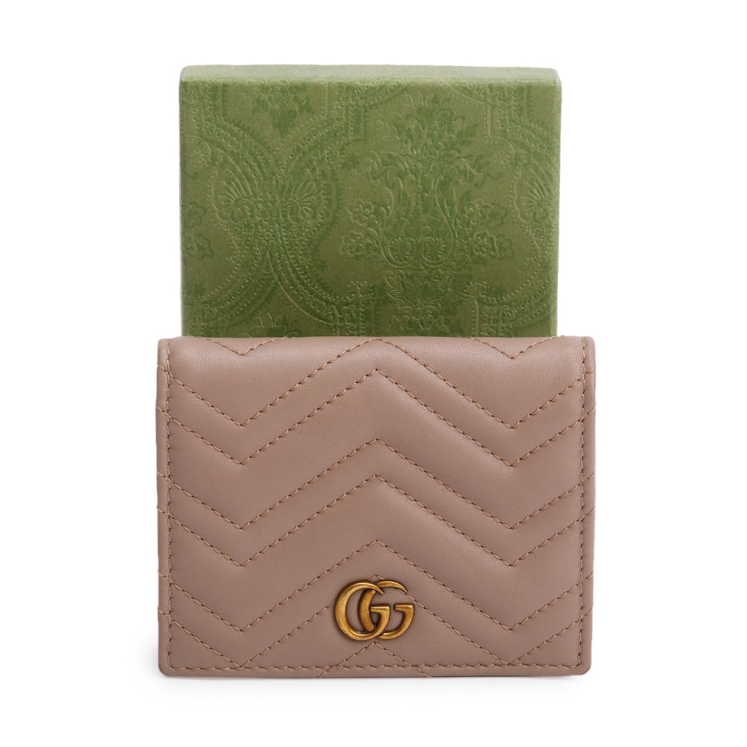 Gucci Beige Quilted GG Marmont Leather Card Case Wallet w/ Box & Receipt