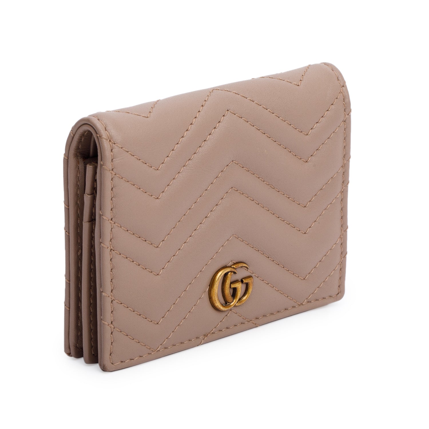 Gucci Beige Quilted GG Marmont Leather Card Case Wallet w/ Box & Receipt