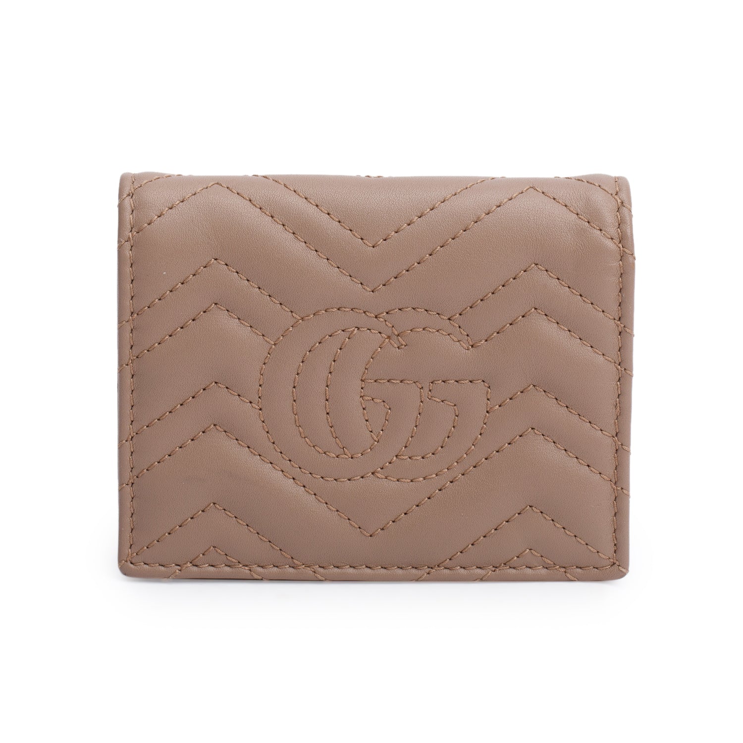 Gucci Beige Quilted GG Marmont Leather Card Case Wallet w/ Box & Receipt