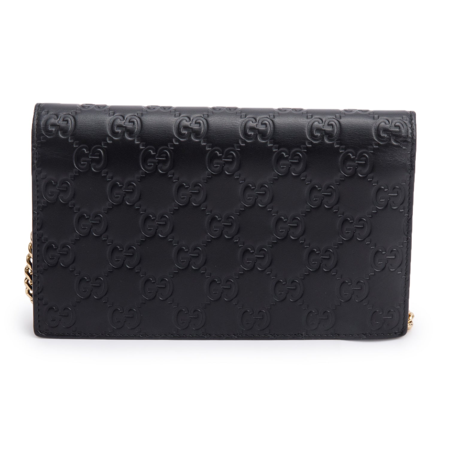 Gucci Black Guccissima Leather Interlocking G Icon Signature Wallet on Chain