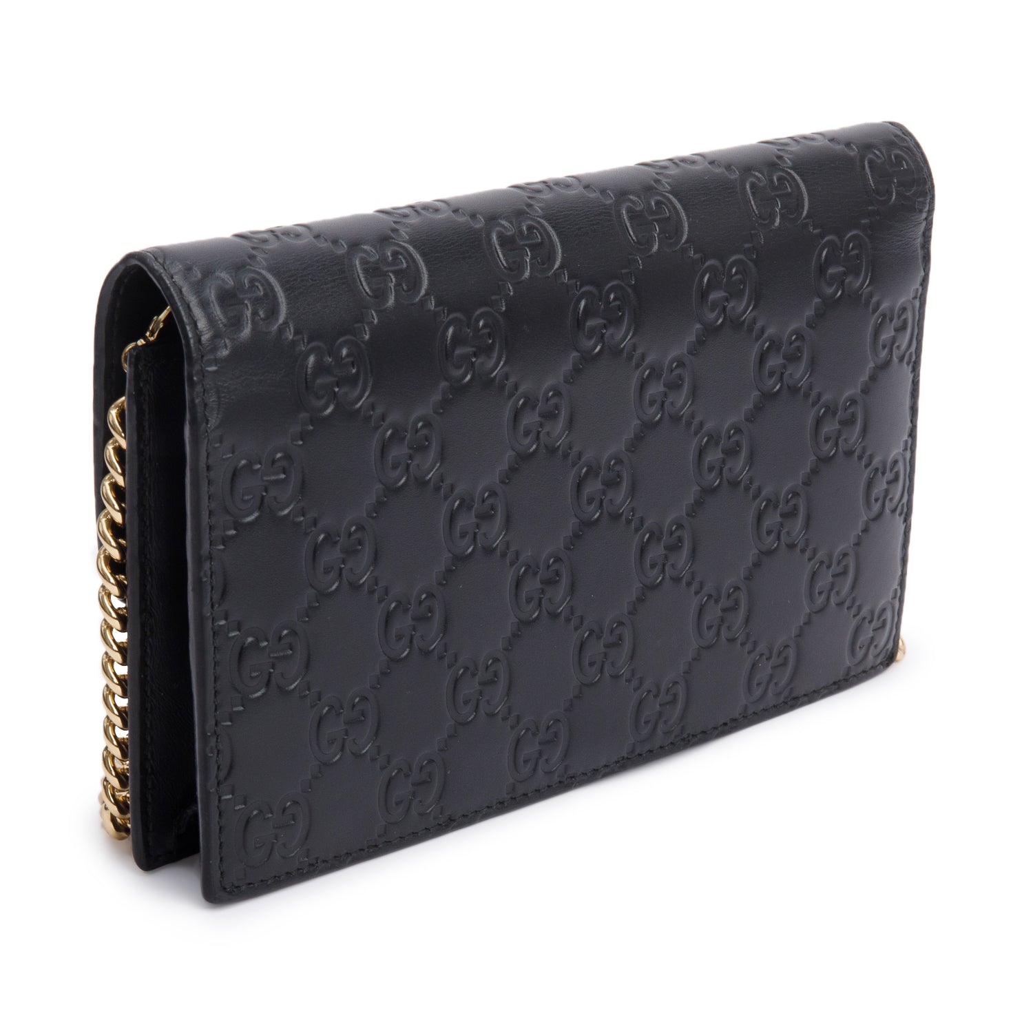Gucci Black Guccissima Leather Interlocking G Icon Signature Wallet on Chain
