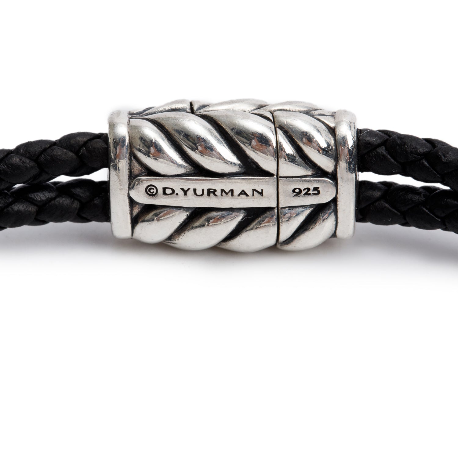 David Yurman Sterling Silver Exotic Stone Cross Leather Bracelet with Onyx