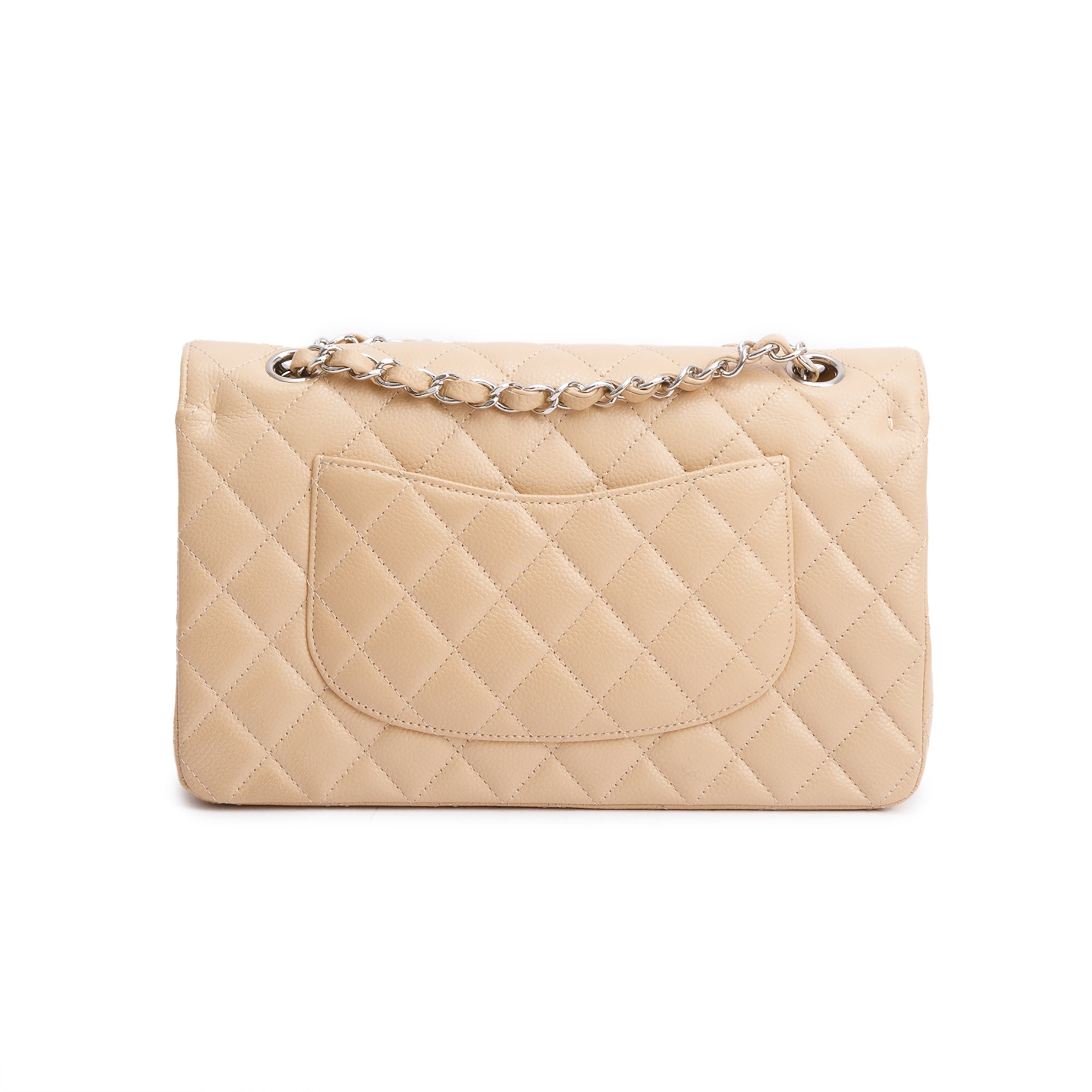 Chanel Beige Quilted Caviar Leather Classic Medium Double Flap Bag w/ Box & Authenticity Card