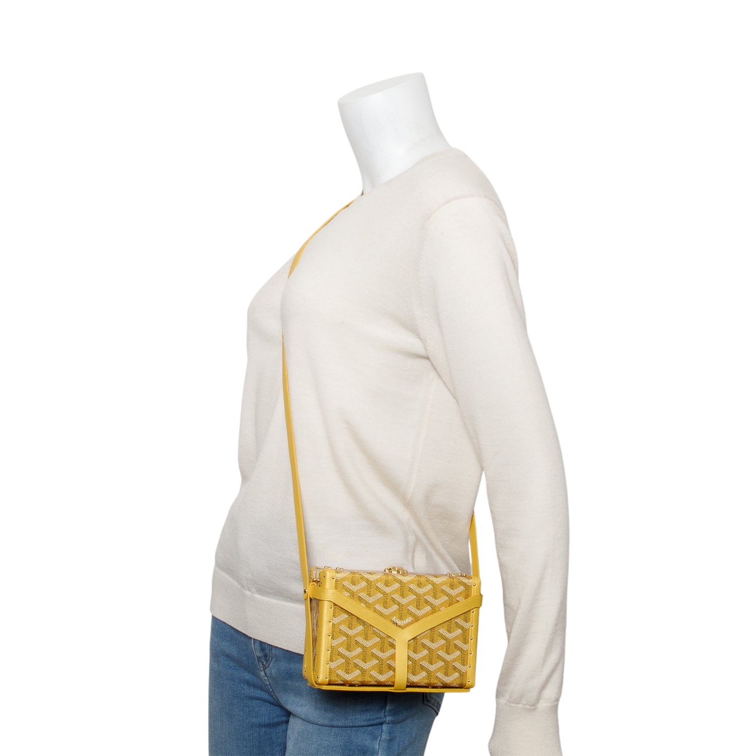 Goyard Gold Leather & Monogram Canvas Minaudiere Crossbody Bag w/ Box