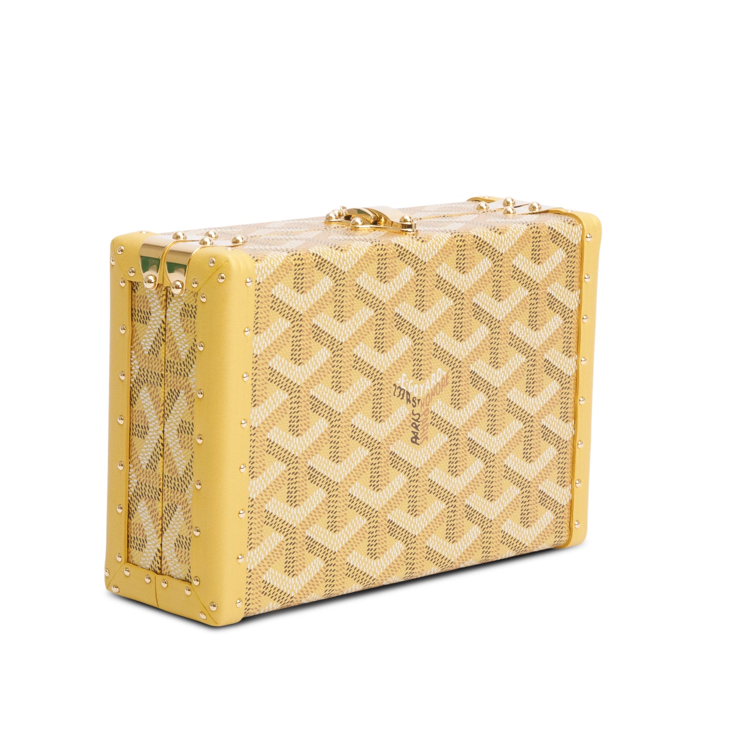 Goyard Gold Leather & Monogram Canvas Minaudiere Crossbody Bag w/ Box