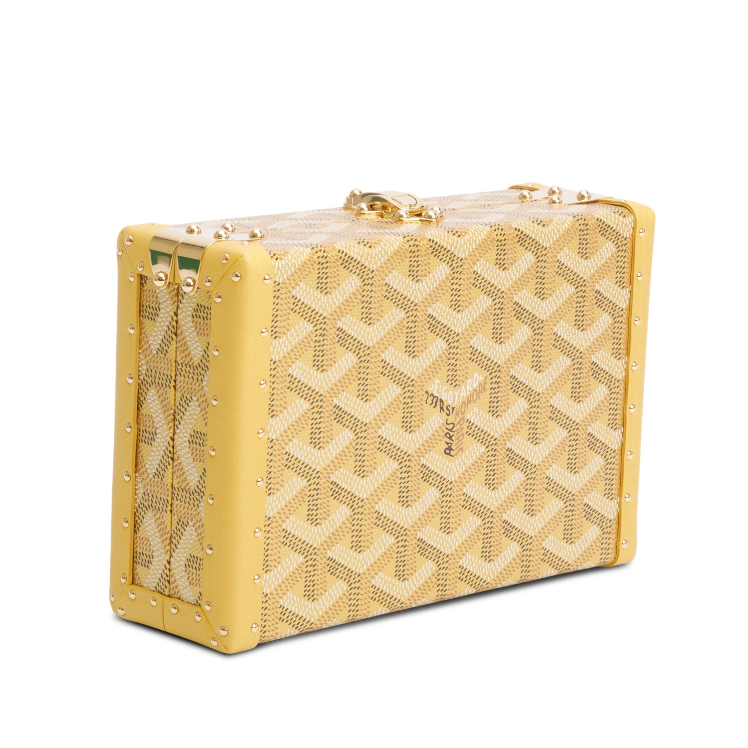 Goyard Gold Leather & Monogram Canvas Minaudiere Crossbody Bag w/ Box