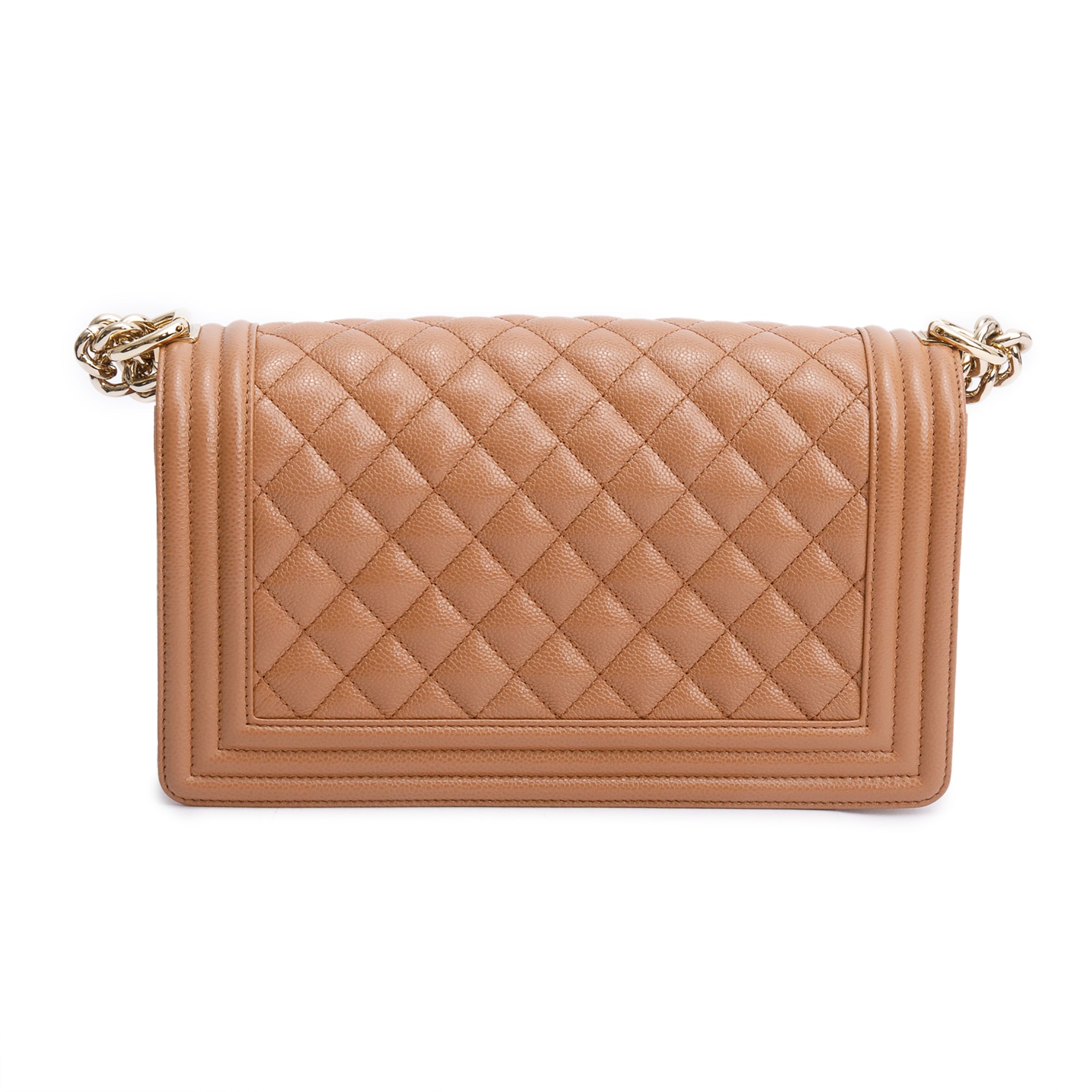 Chanel 2022 Brown Quilted Caviar Leather Medium Boy Bag w/ Box