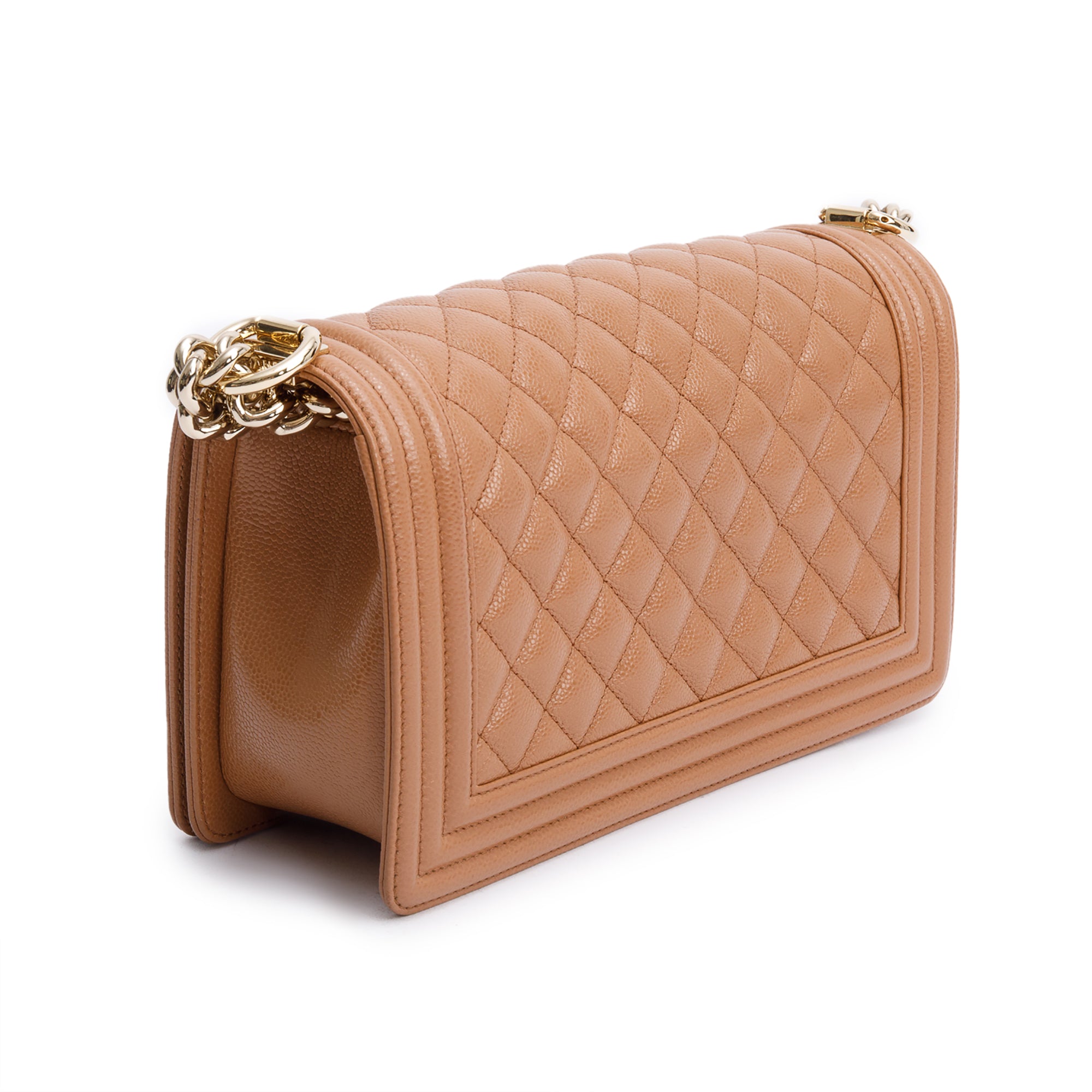 Chanel 2022 Brown Quilted Caviar Leather Medium Boy Bag w/ Box