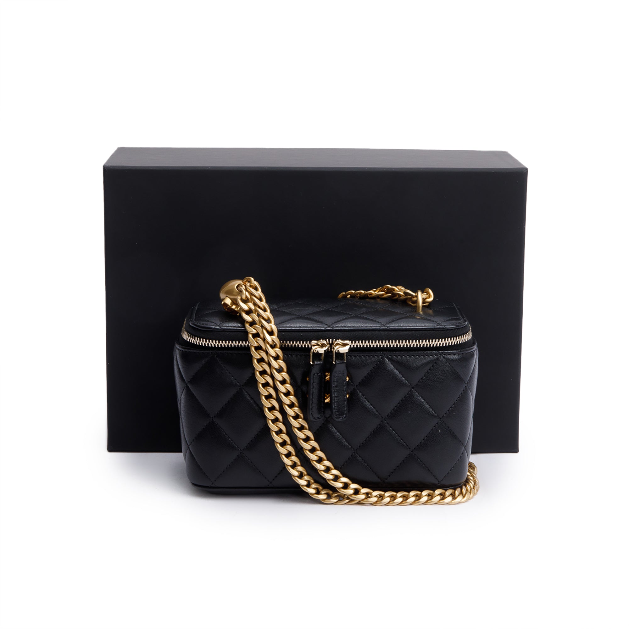 Chanel 2024 Black Quilted Caviar Leather Small Sweet Heart Vanity Case w/ Box & Receipt