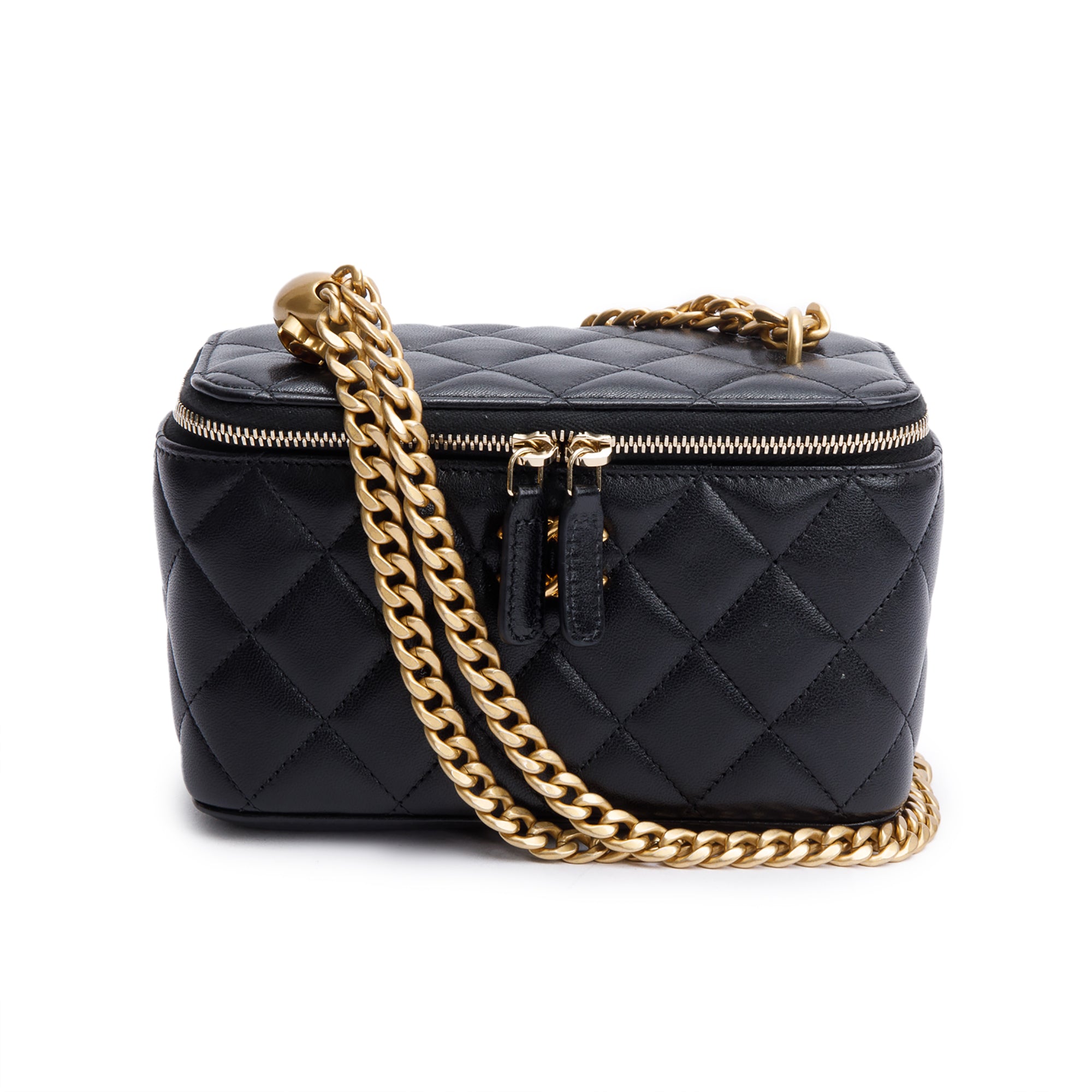Chanel 2024 Black Quilted Caviar Leather Small Sweet Heart Vanity Case w/ Box & Receipt