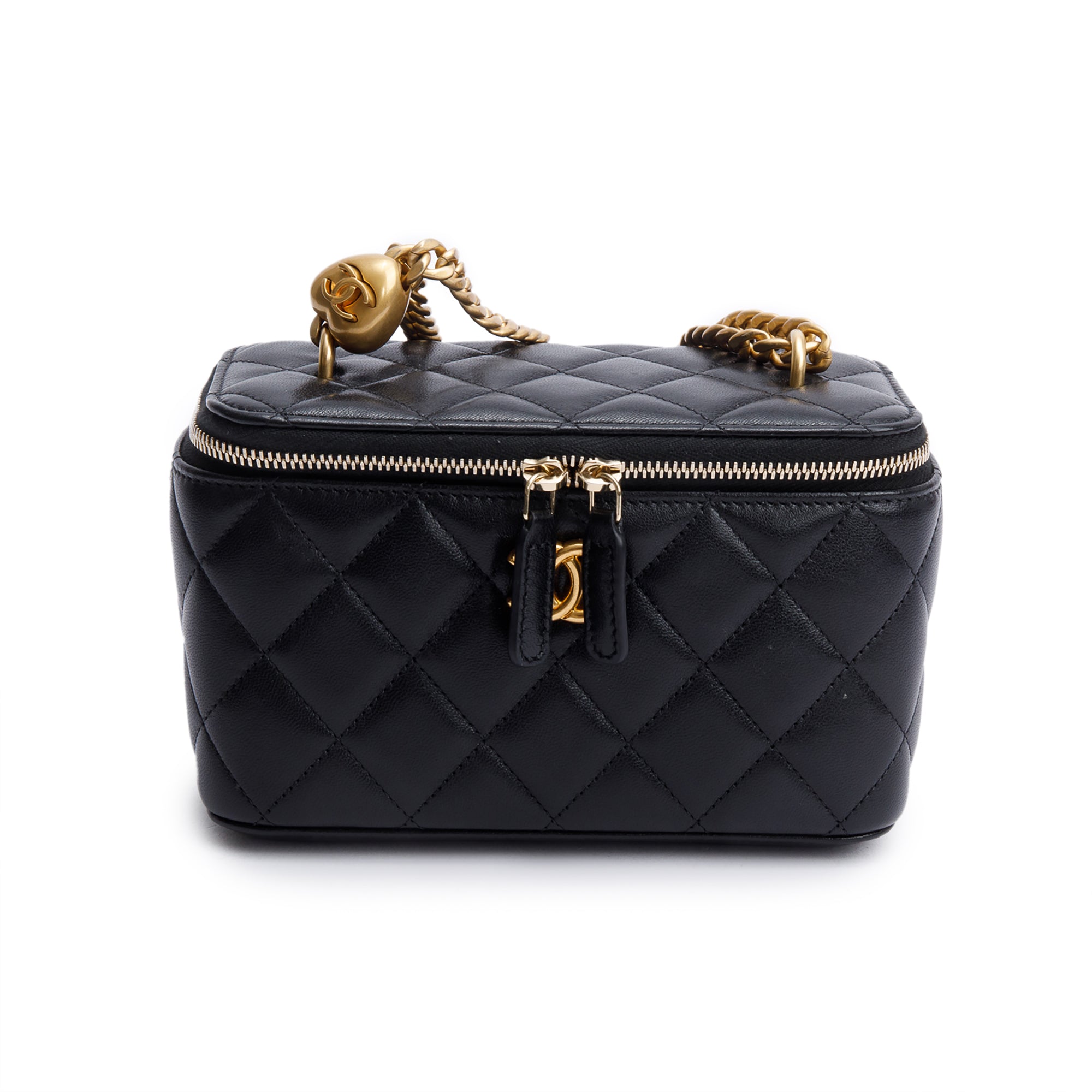 Chanel 2024 Black Quilted Caviar Leather Small Sweet Heart Vanity Case w/ Box & Receipt