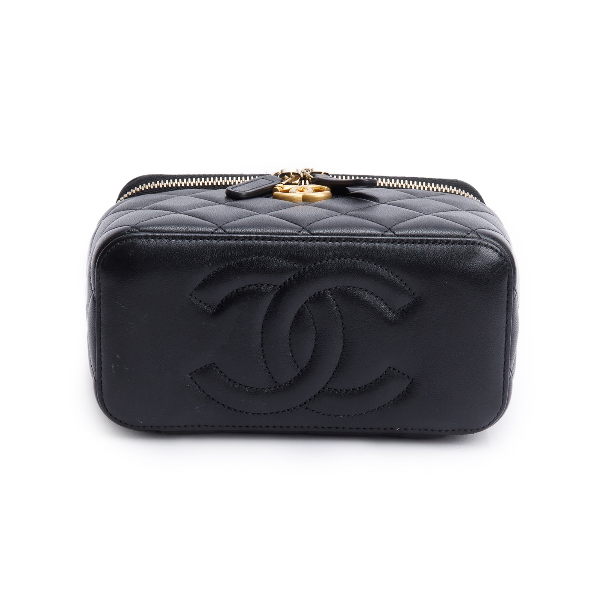Chanel 2024 Black Quilted Caviar Leather Small Sweet Heart Vanity Case w/ Box & Receipt