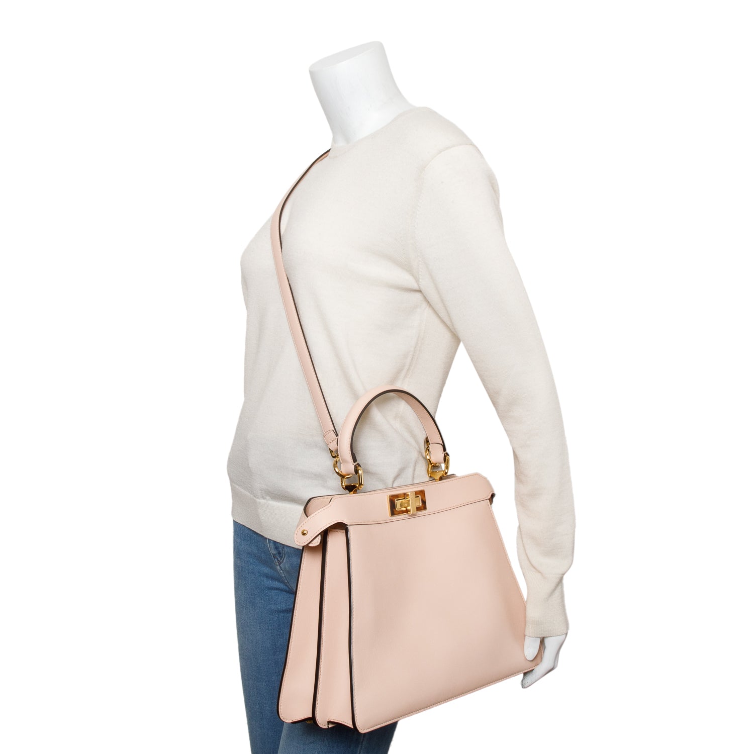 Fendi 2022 Pink Calfskin Leather Medium Peekaboo Bag with Tortoise Detail w/ Strap & Box