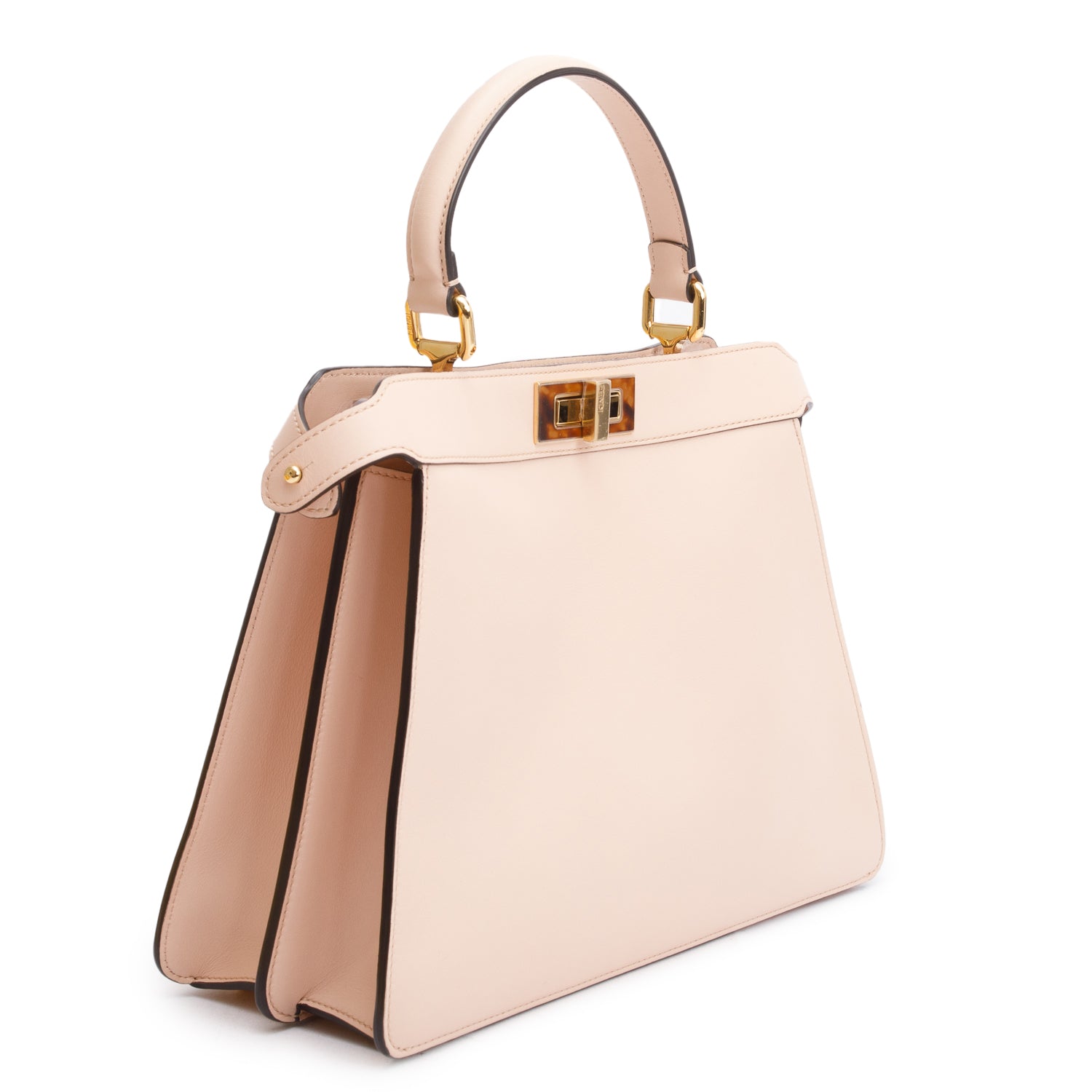 Fendi 2022 Pink Calfskin Leather Medium Peekaboo Bag with Tortoise Detail w/ Strap & Box