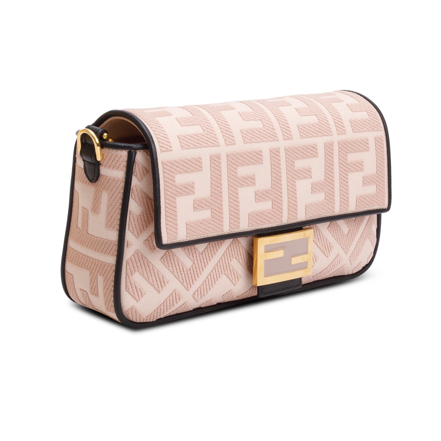 Fendi 2020 Pink FF Embroidered Canvas Baguette Shoulder Bag w/ Straps & Box