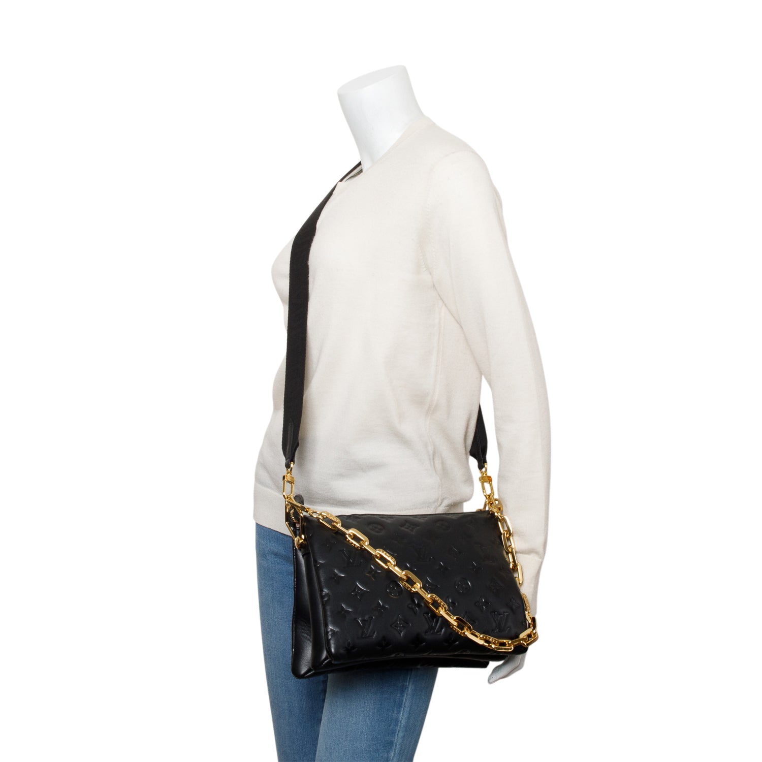 Louis Vuitton Black Monogram Embossed Lambskin Leather Coussin MM w/ Straps