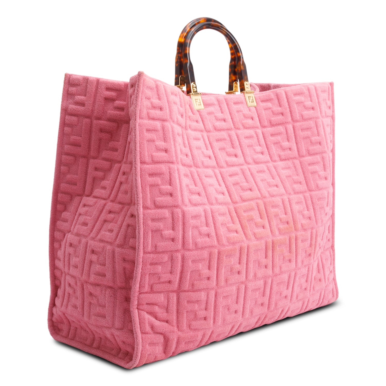 Fendi Pink XL FF Zucca Terry Cloth Sunshine Shopper Tote