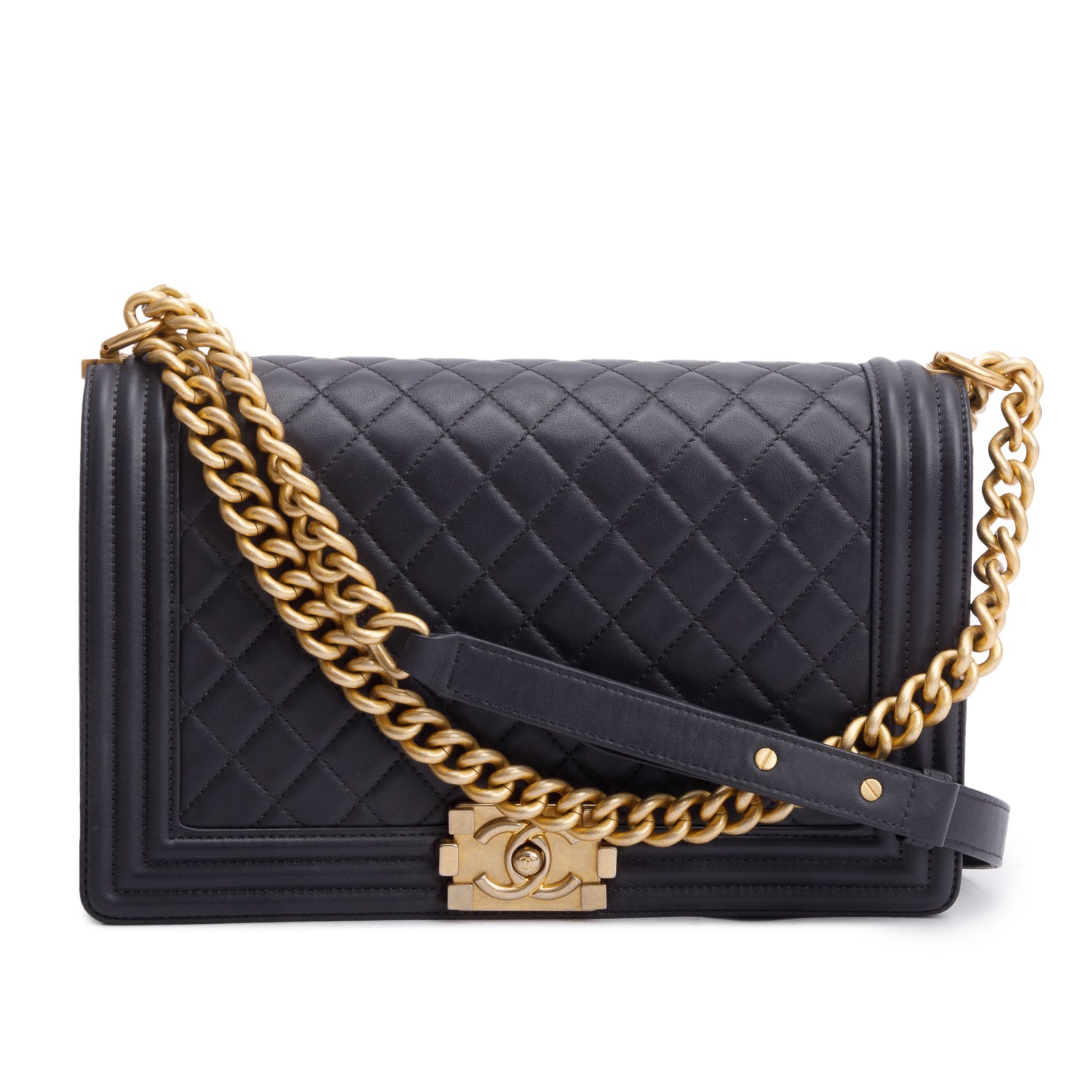 Chanel Black Quilted Lambskin Leather Large Boy Bag w/ Box, Receipt & Authenticity Card
