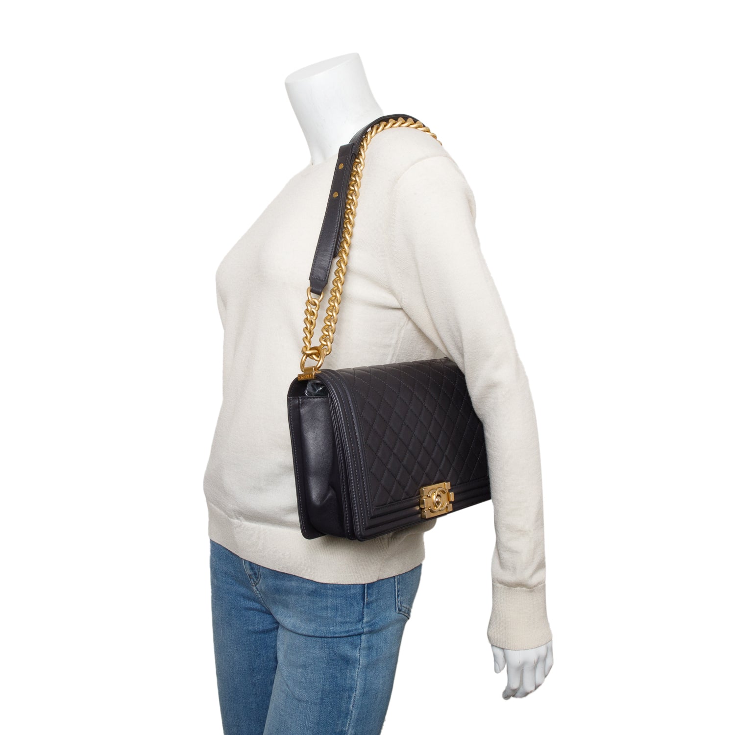 Chanel Black Quilted Lambskin Leather Large Boy Bag w/ Box, Receipt & Authenticity Card