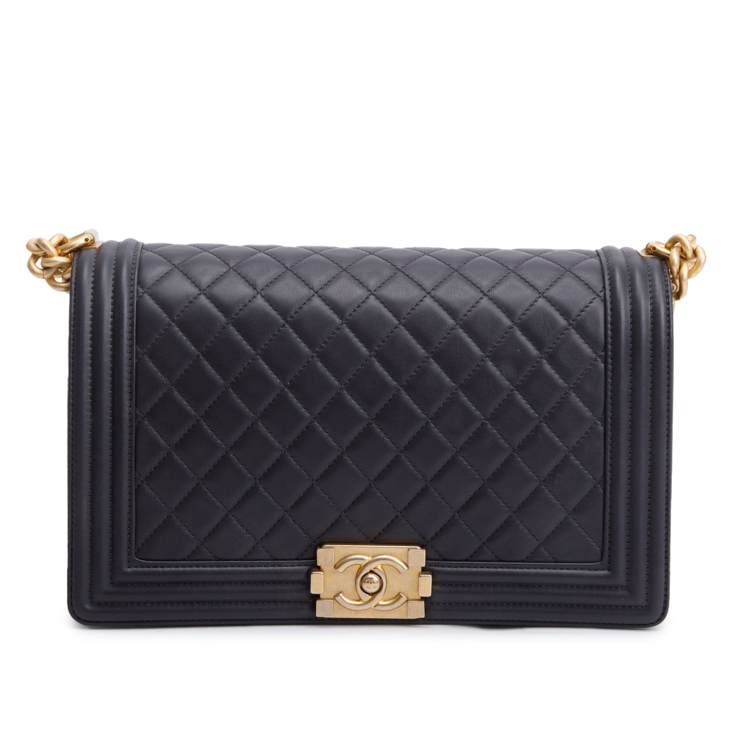 Chanel Black Quilted Lambskin Leather Large Boy Bag w/ Box, Receipt & Authenticity Card