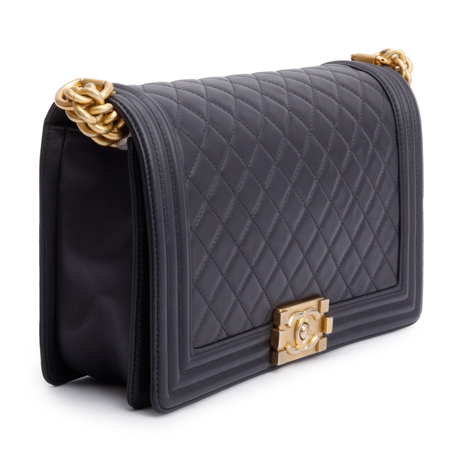 Chanel Black Quilted Lambskin Leather Large Boy Bag w/ Box, Receipt & Authenticity Card