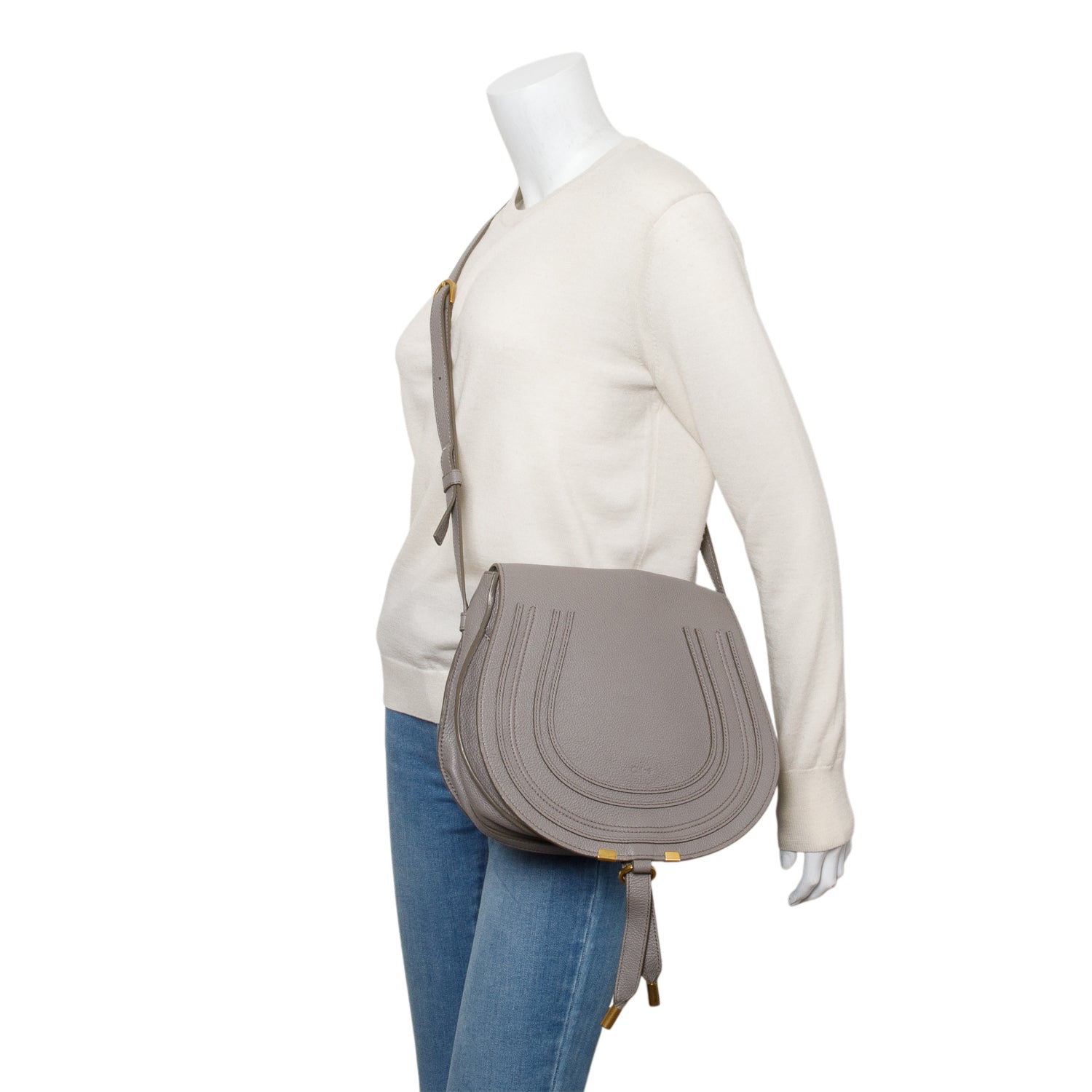 Chloe Grey Calfskin Leather Medium Marcie Crossbody Bag