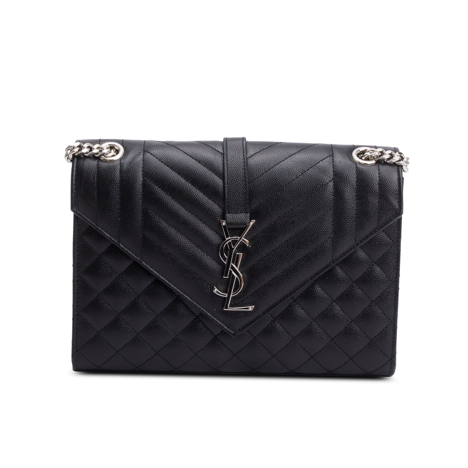 Saint Laurent 2020 Black Grained De Poudre Medium Envelope Shoulder Bag w/ Box