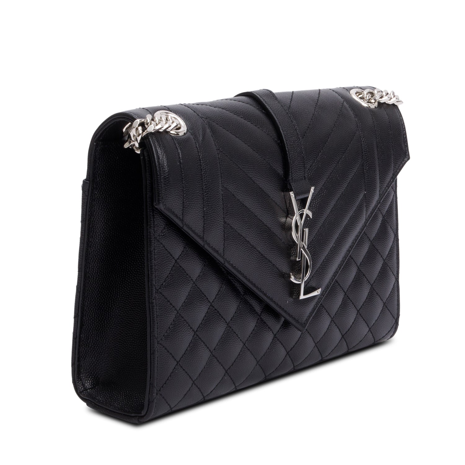 Saint Laurent 2020 Black Grained De Poudre Medium Envelope Shoulder Bag w/ Box