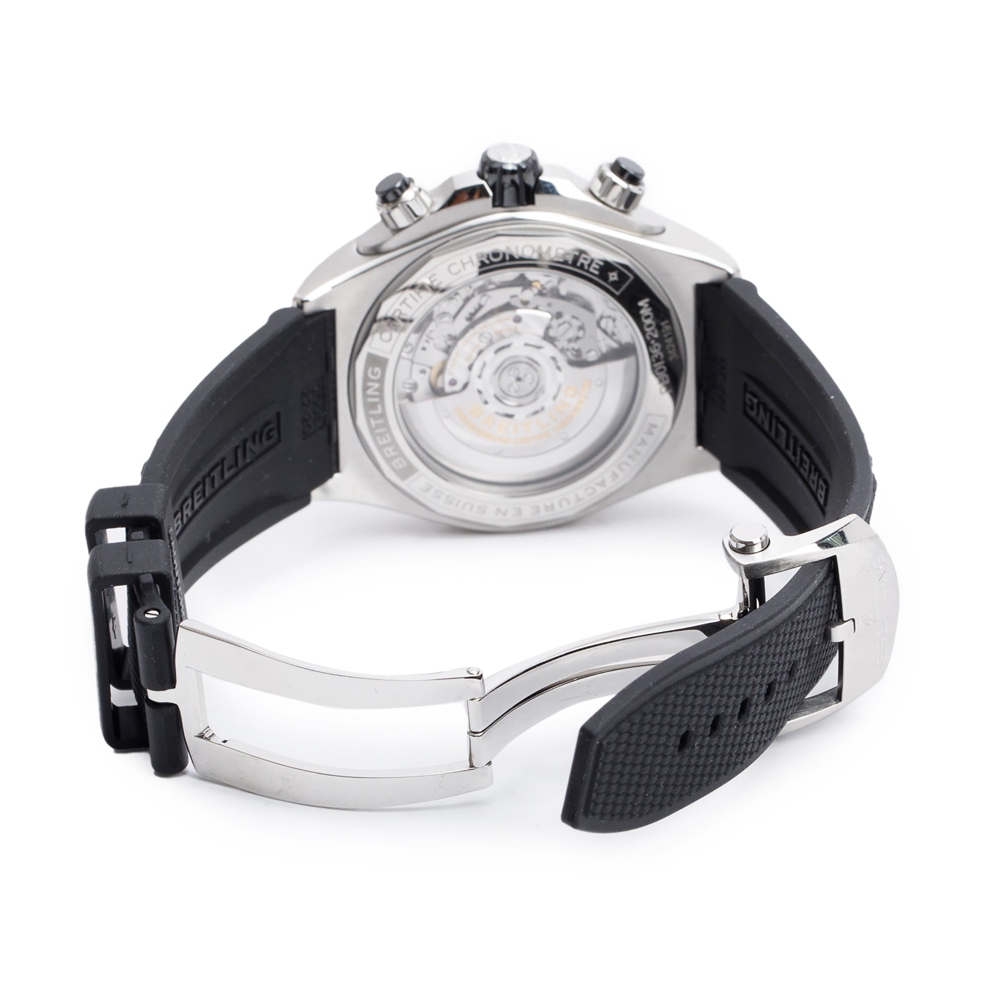 Breitling Stainless Steel & Platinum Super Chronomat B01 44 MM Automatic Chronograph Watch Black Ceramic Bezel Blue Dial PB0136 w/ Box, Papers & Receipt