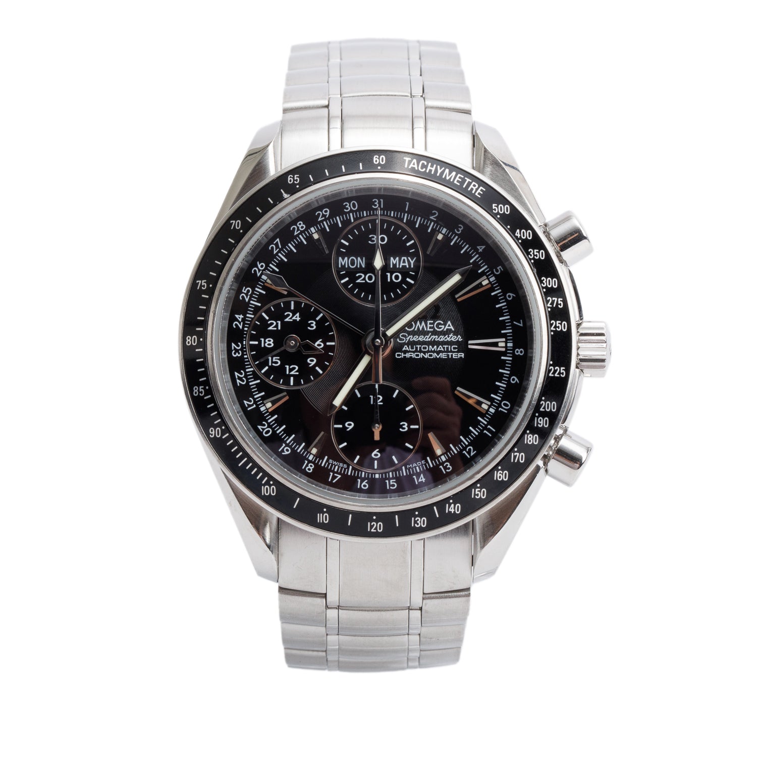 Omega Stainless Steel Speedmaster Day-Date 40 MM Automatic Watch w/ Box & Papers