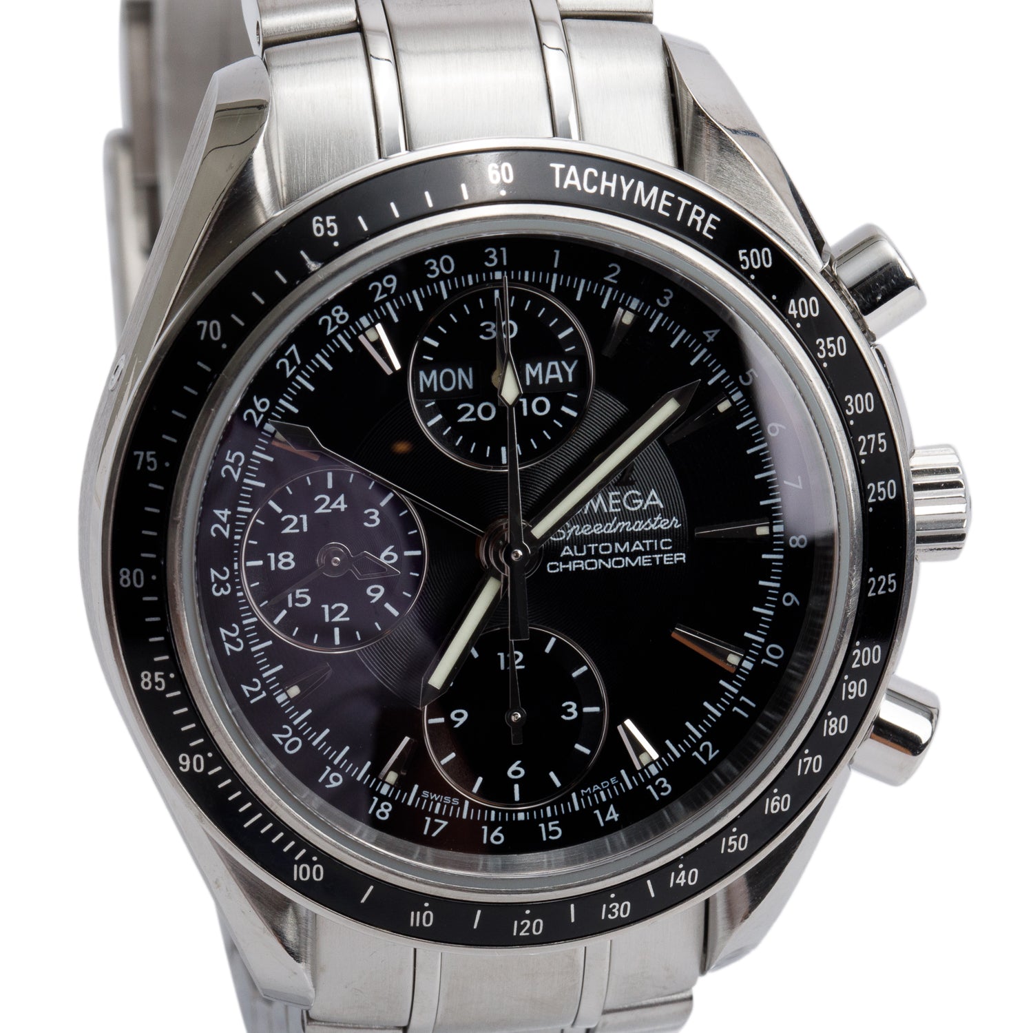 Omega Stainless Steel Speedmaster Day-Date 40 MM Automatic Watch w/ Box & Papers