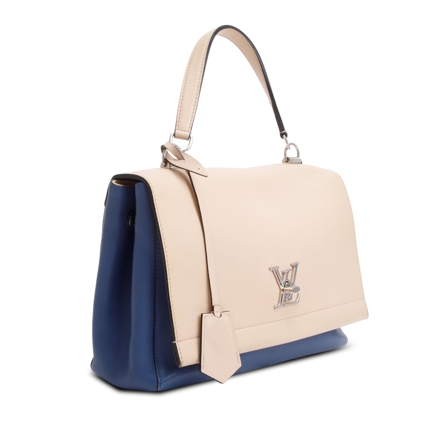 Louis Vuitton Beige/Blue Taurillon Leather LockMe II Top Handle Bag w/ Strap