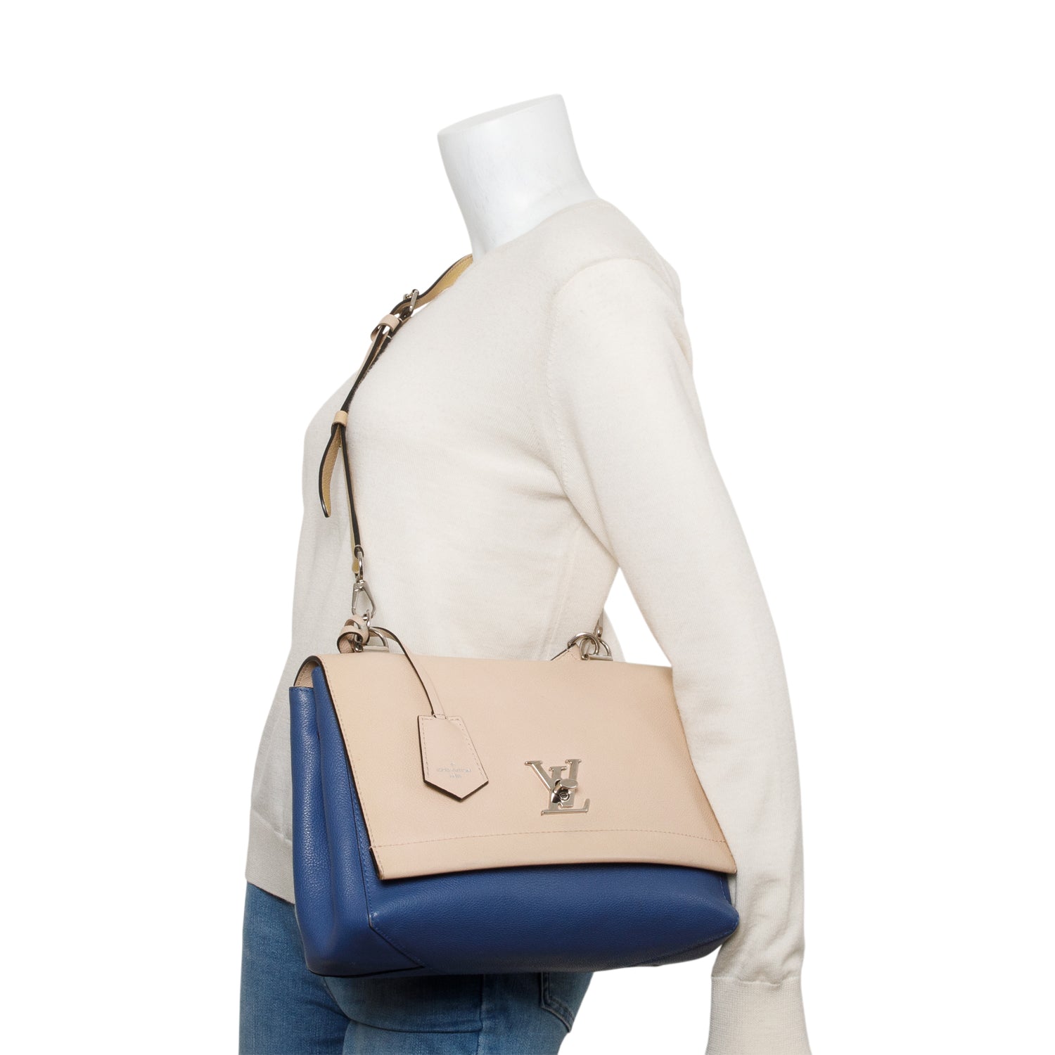 Louis Vuitton Beige/Blue Taurillon Leather LockMe II Top Handle Bag w/ Strap