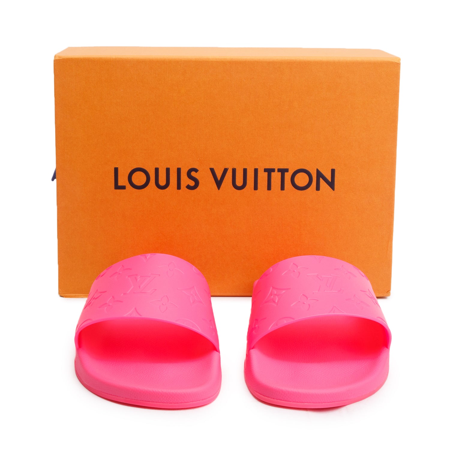 Louis Vuitton Pink Rubber Embossed Monogram Waterfront Mule Slides, Men Size 7 w/ Box