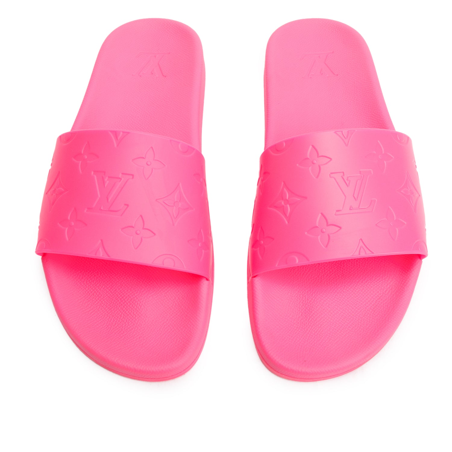 Louis Vuitton Pink Rubber Embossed Monogram Waterfront Mule Slides, Men Size 7 w/ Box