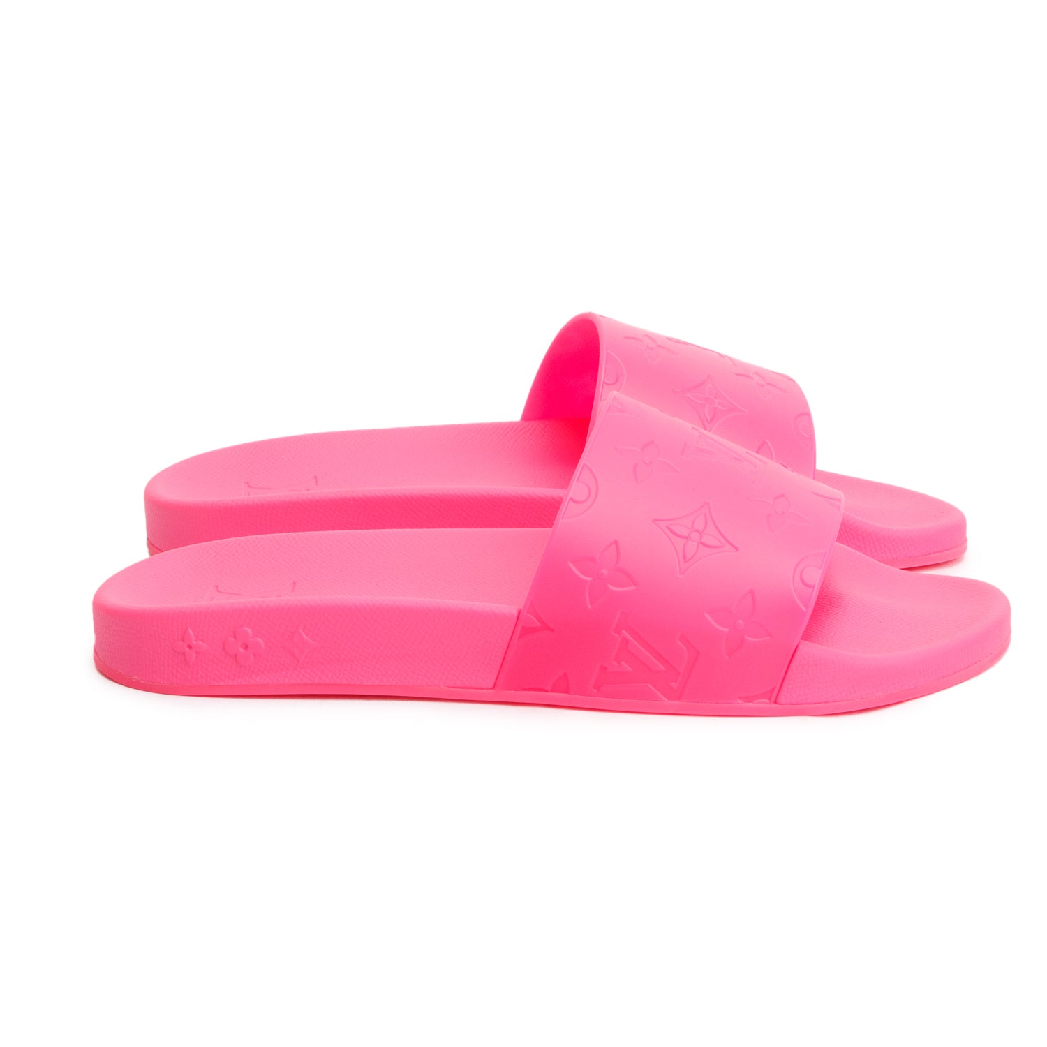 Louis Vuitton Pink Rubber Embossed Monogram Waterfront Mule Slides, Men Size 7 w/ Box