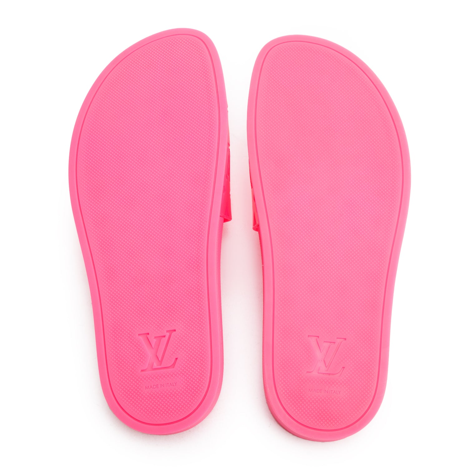 Louis Vuitton Pink Rubber Embossed Monogram Waterfront Mule Slides, Men Size 7 w/ Box